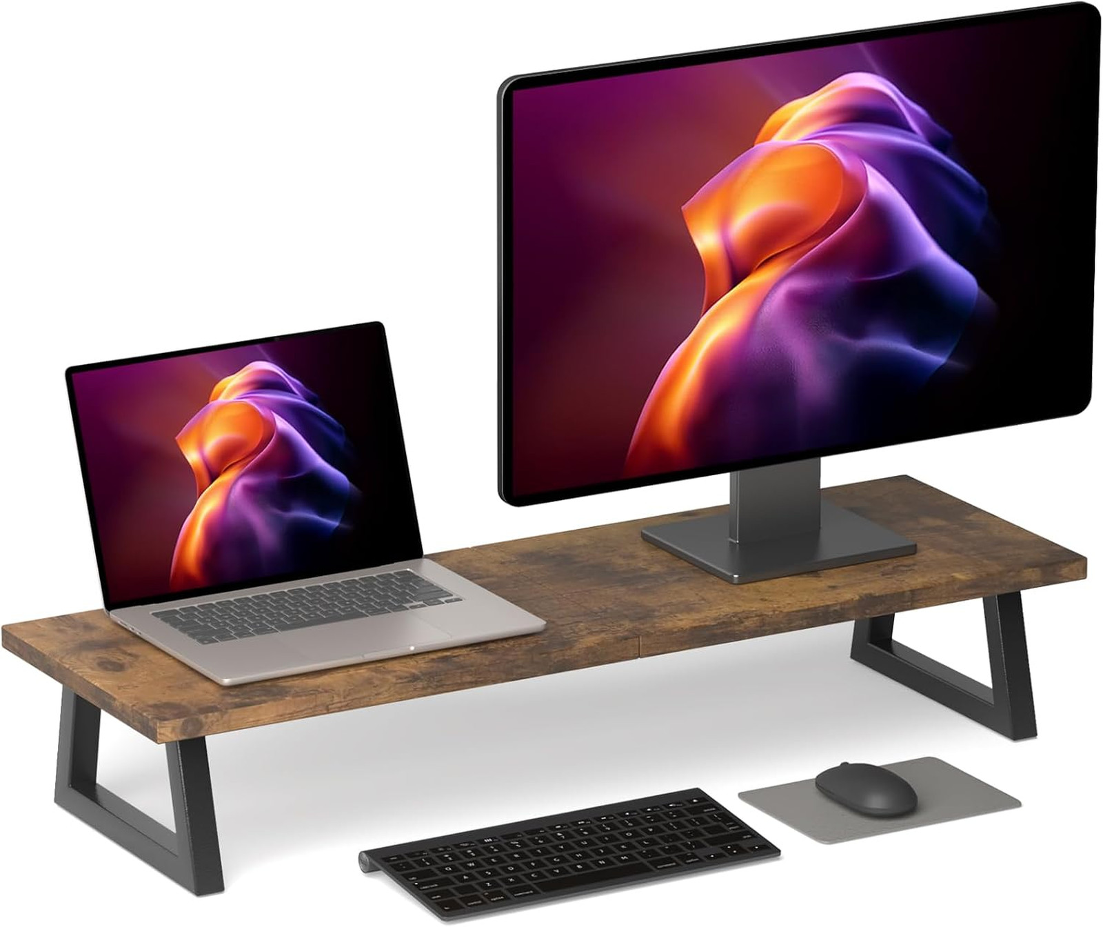 31.5 Inch Dual Monitor Stand Riser Wood Desk Organizer Ergonomic Office Sit