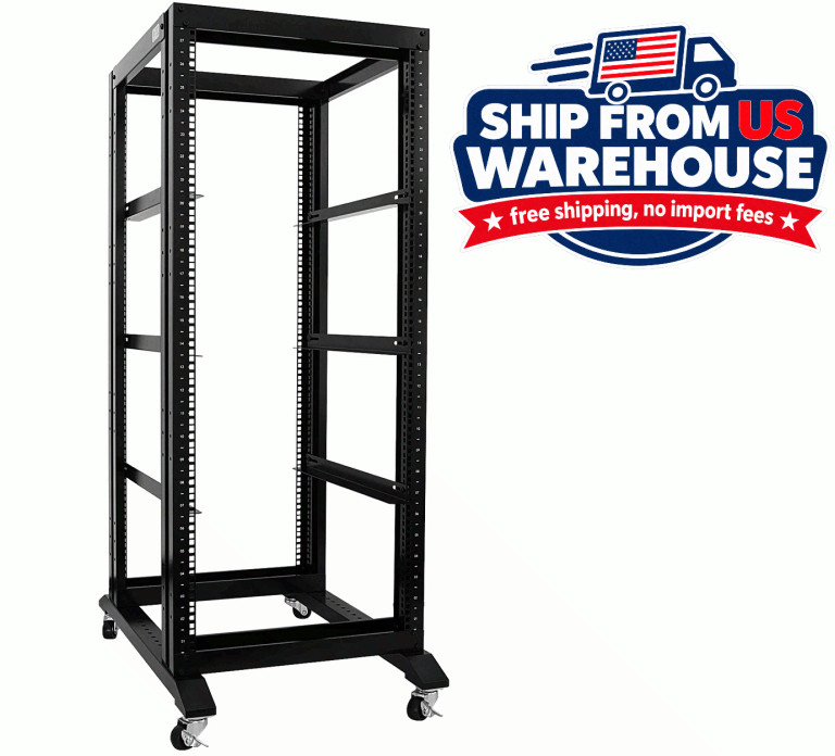 27U 4 Post Open Frame Network Server Rack 800MM Deep With 3 Pairs Of L Rails