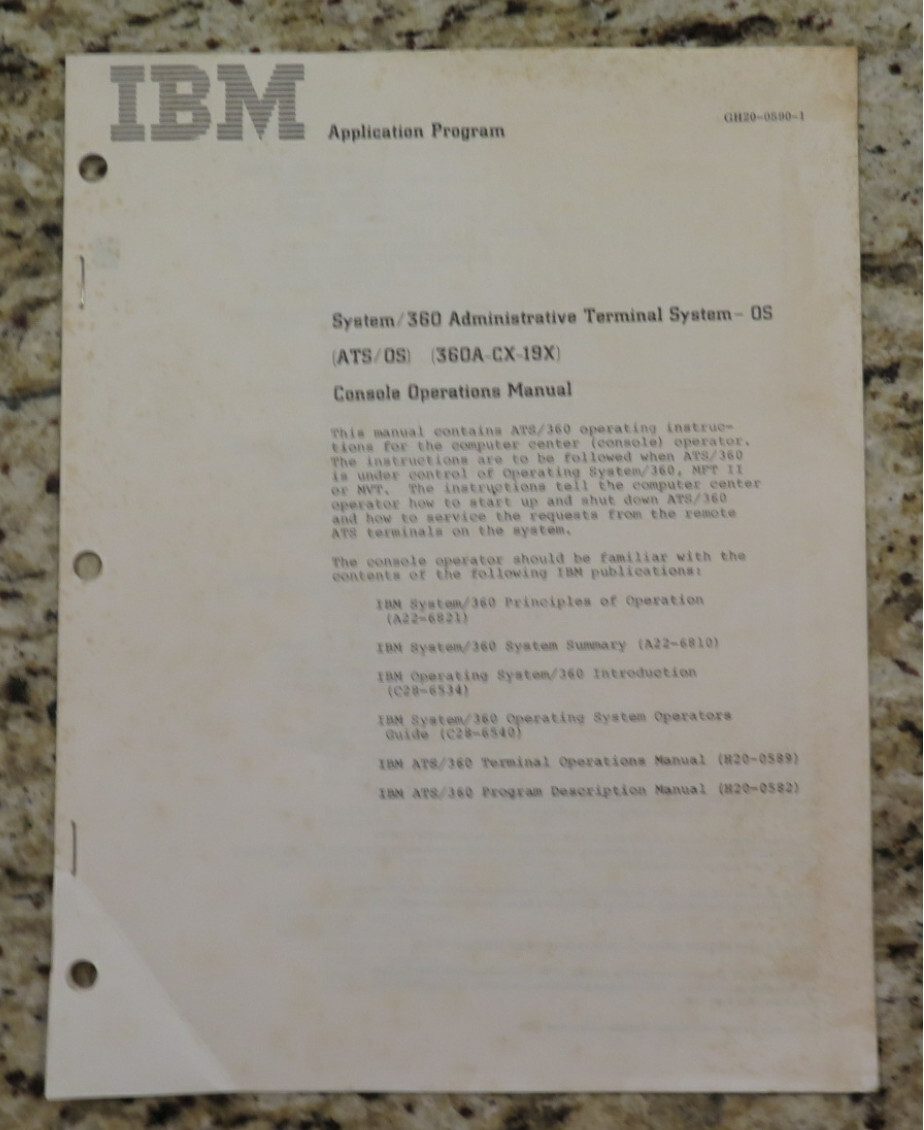 Vintage IBM System / 360 Admin Terminal System Console Operations Dated 1970