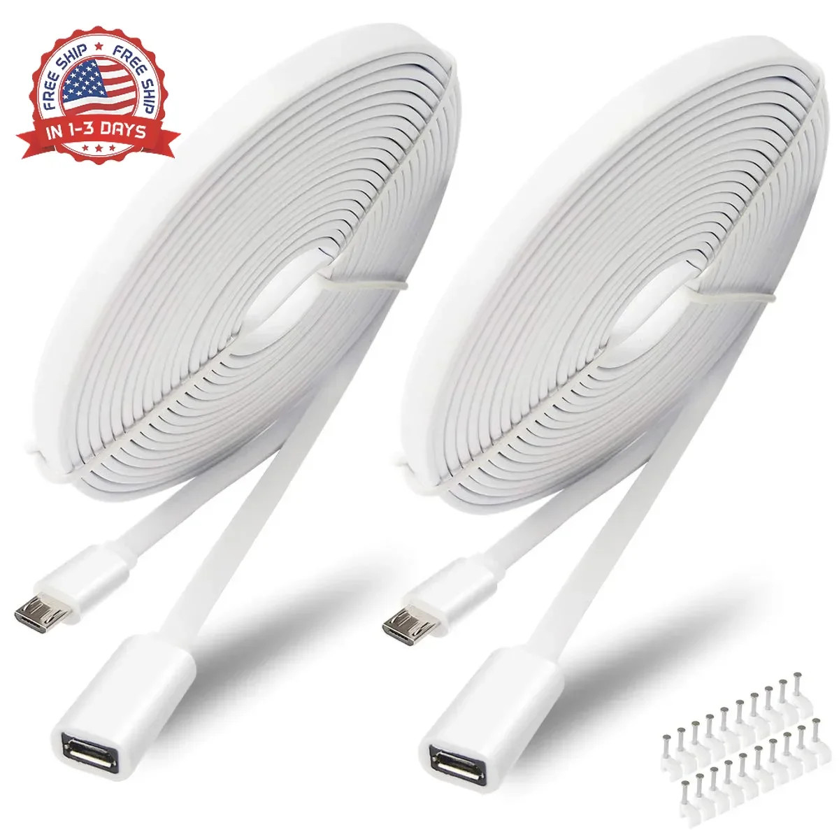 2 Pack 13FT Micro USB Extension Cable for Zmodo,Male to Female Extender F