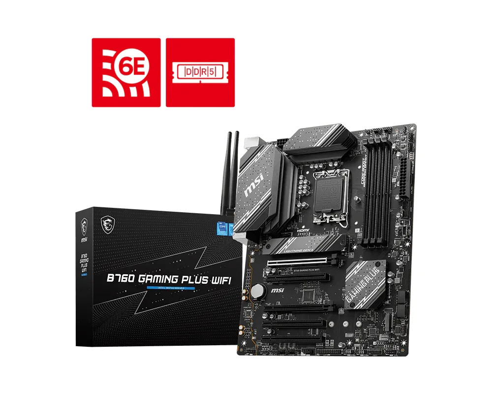 MSI B760 Gaming Plus WiFi ATX Motherboard, DDR5, LGA 1700 (Intel 12th-14th Gen)