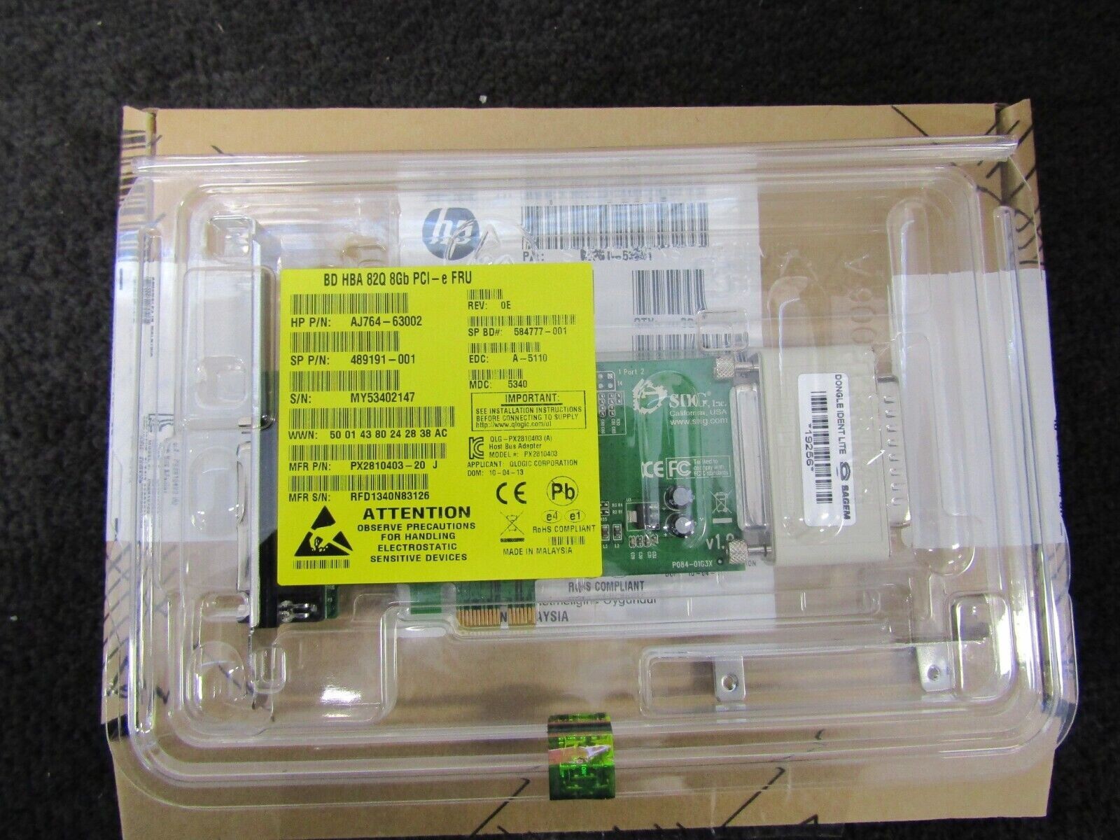 NEW HP 489191-001 8Gb SFP 2-Port PCI-e Card QLE2562-HP AJ764-63002