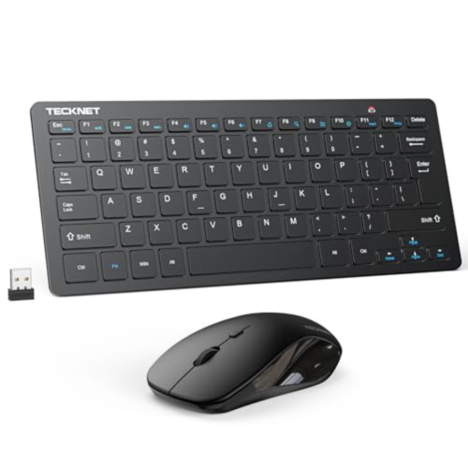 TECKNET Mini 2.4GHz Wireless Keyboard Mouse Combo Black Silent 1600 DPI USB