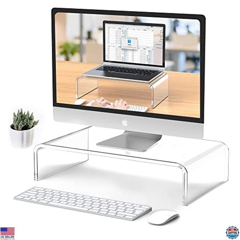 Sleek Clear Acrylic Monitor Stand Riser - Stylish Desk Elevation for Workspaces