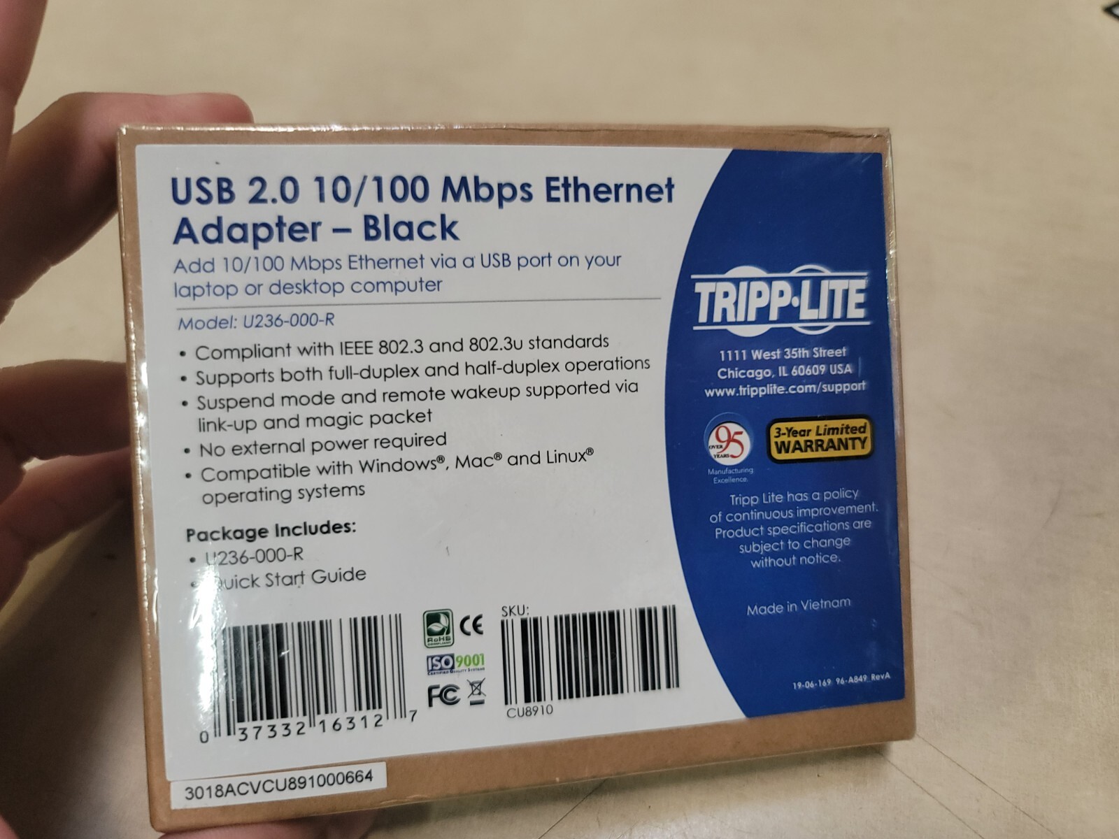 Tripp Lite U236-000-R USB 2.0 to Ethernet Adapter  Factory Sealed 