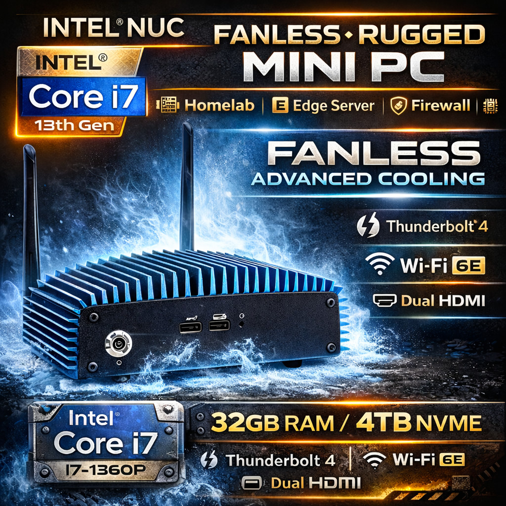 NEW Simply INTEL NUC Rugged FANLESS NUC13ANHi7 i7 Mini PC 32GB 4TB SSD Win11Pro