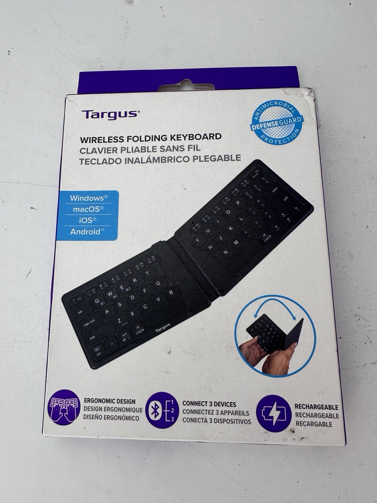 Targus Wireless Folding Keyboard Bluetooth Antimicrobial Protection AKF003US