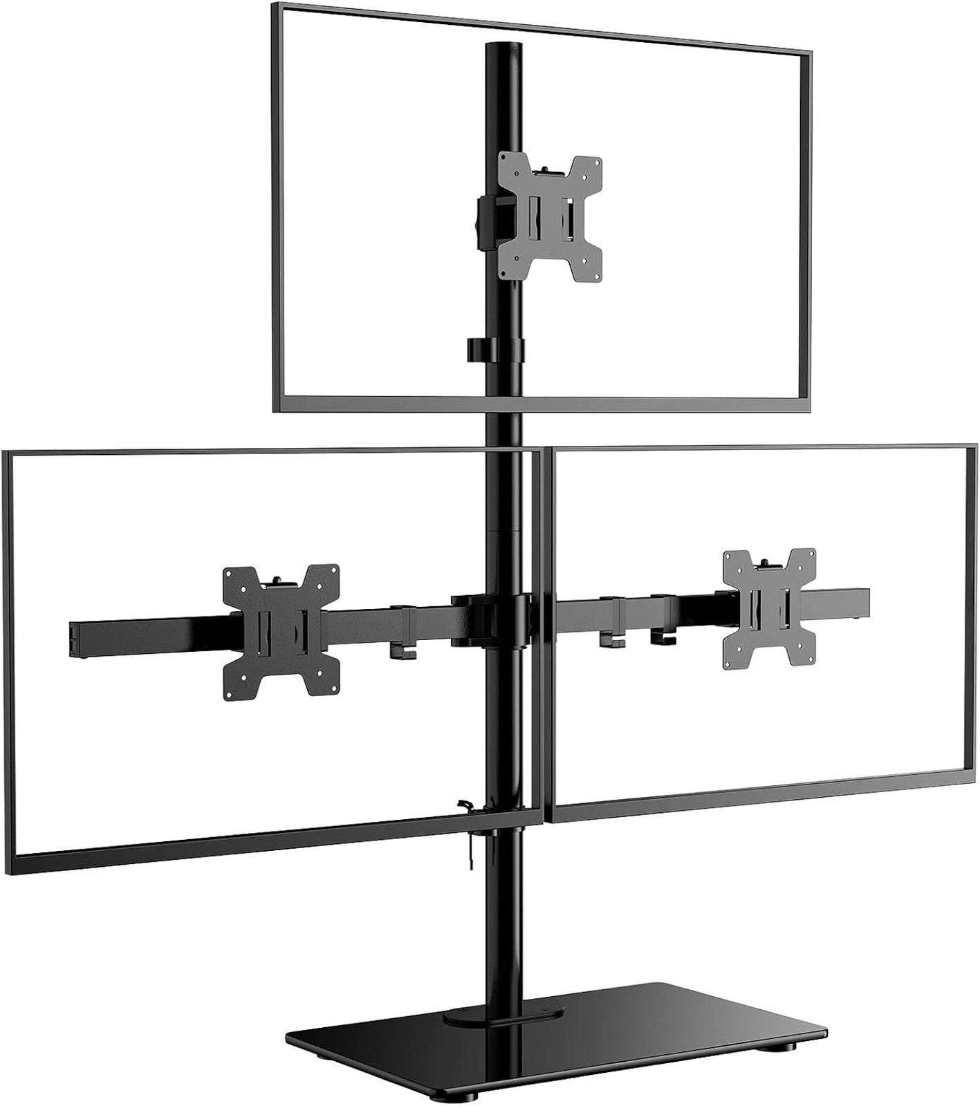 Triple Monitor Stand Height Adjustable Free Standing Mount Fits 3 Screens Up to