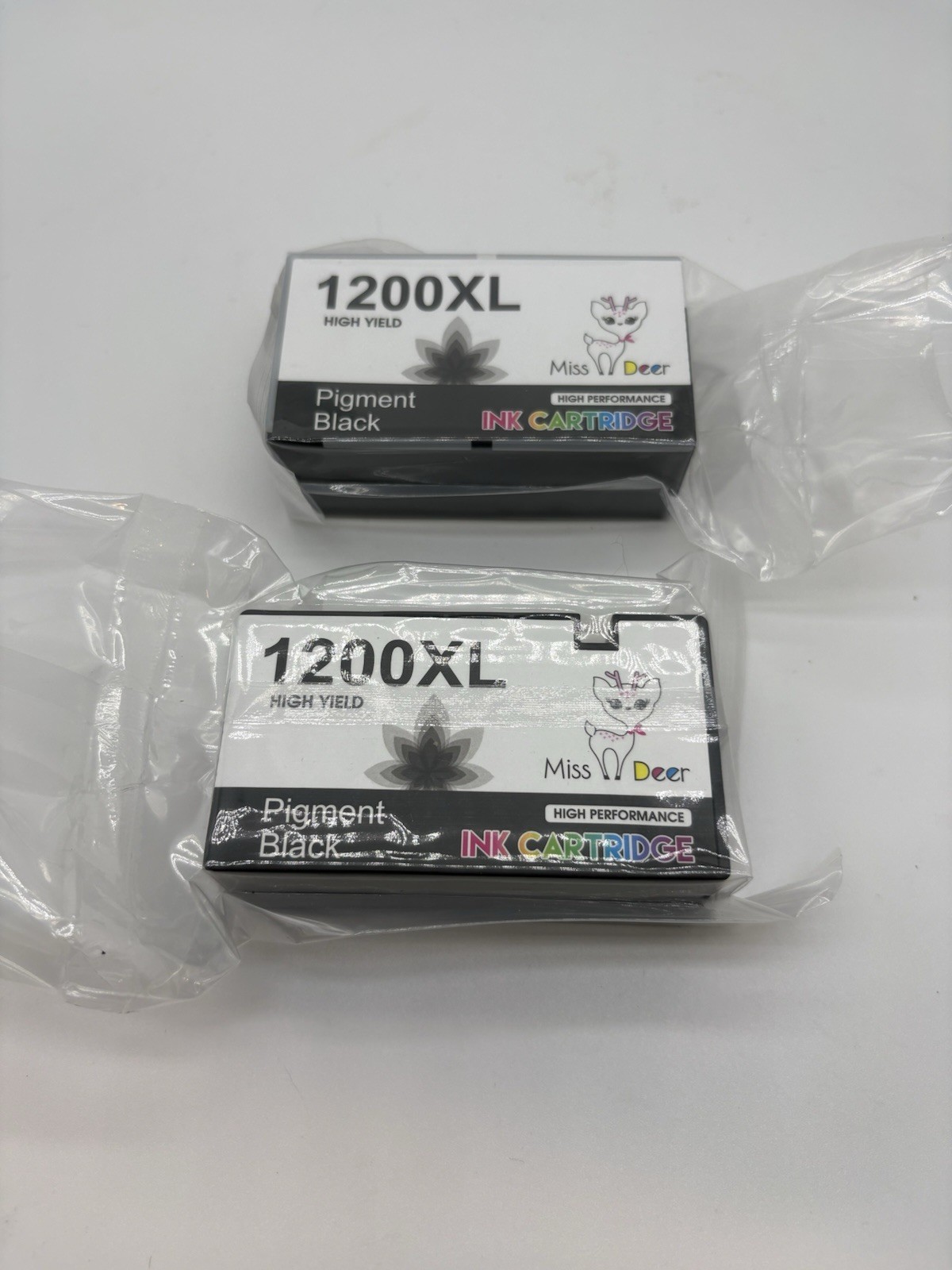 Miss Deer 1200XL Black Ink Cartridges High Yield Replacement, Lot Of 2, No Box