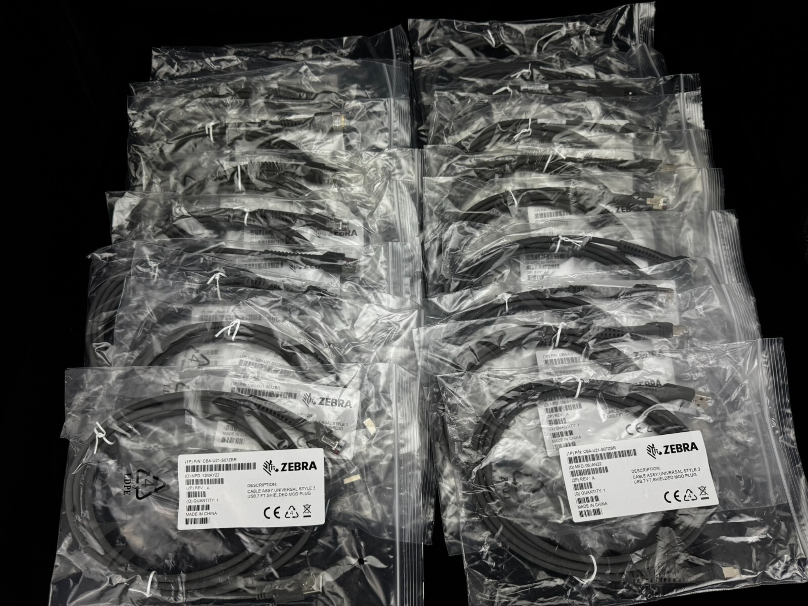 Lot of 20 Zebra 7ft USB Data Transfer Cable CBA-U21-S07ZBR NEW