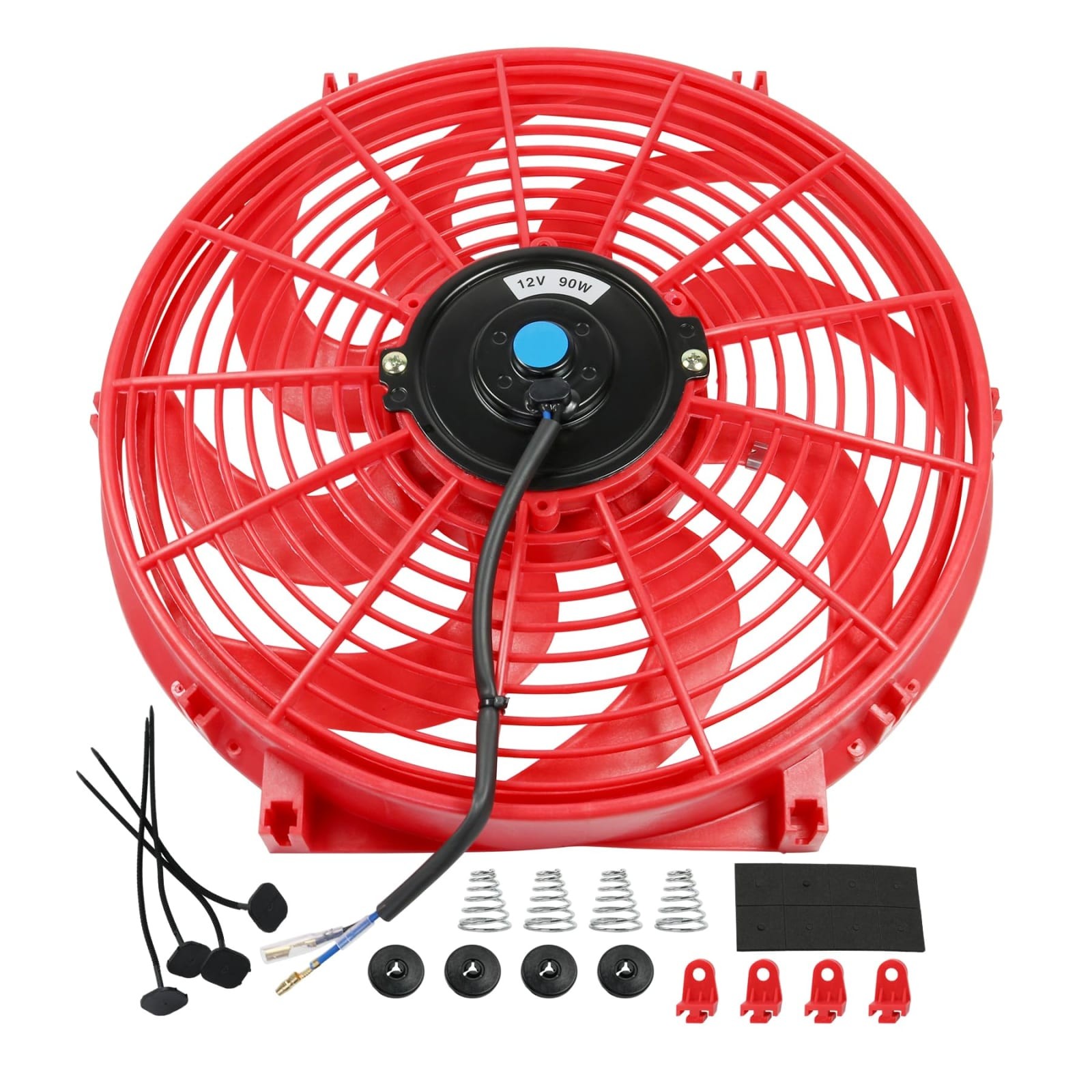 14" Red 12V Universal Slim Radiator Cooling Fan Kit Reversible Push/Pull 8 Blade