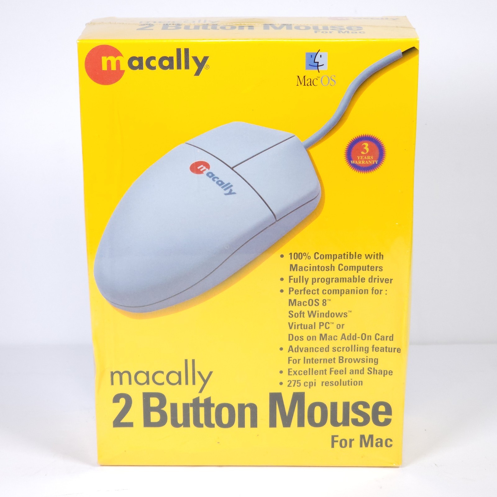 VINTAGE Macally 2 Button Mechanical ADB Mouse for Mac NEW Sealed Box