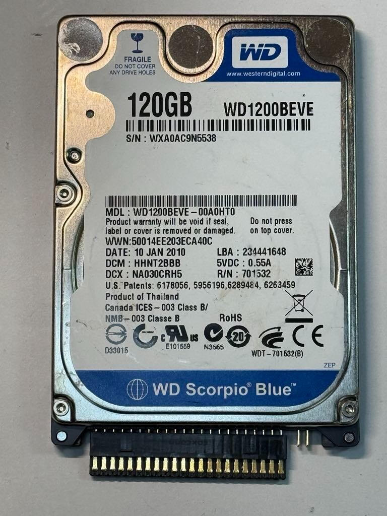 WD 701532 WD1200BEVE-00A0HT0 120GB 5.4K RPM 8MB Cache 2.5" ATA100 HDD
