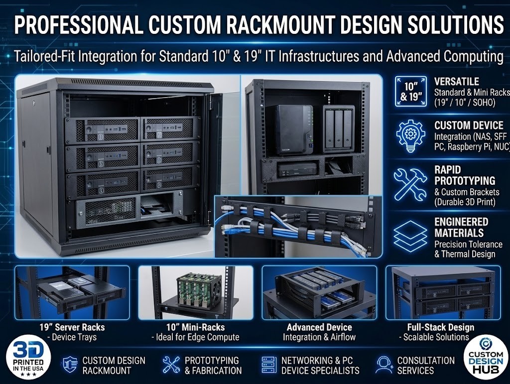 Custom 3D Printed Rack Mount Kit | 10" & 19" Racks | NAS Mini PC Server Adapter