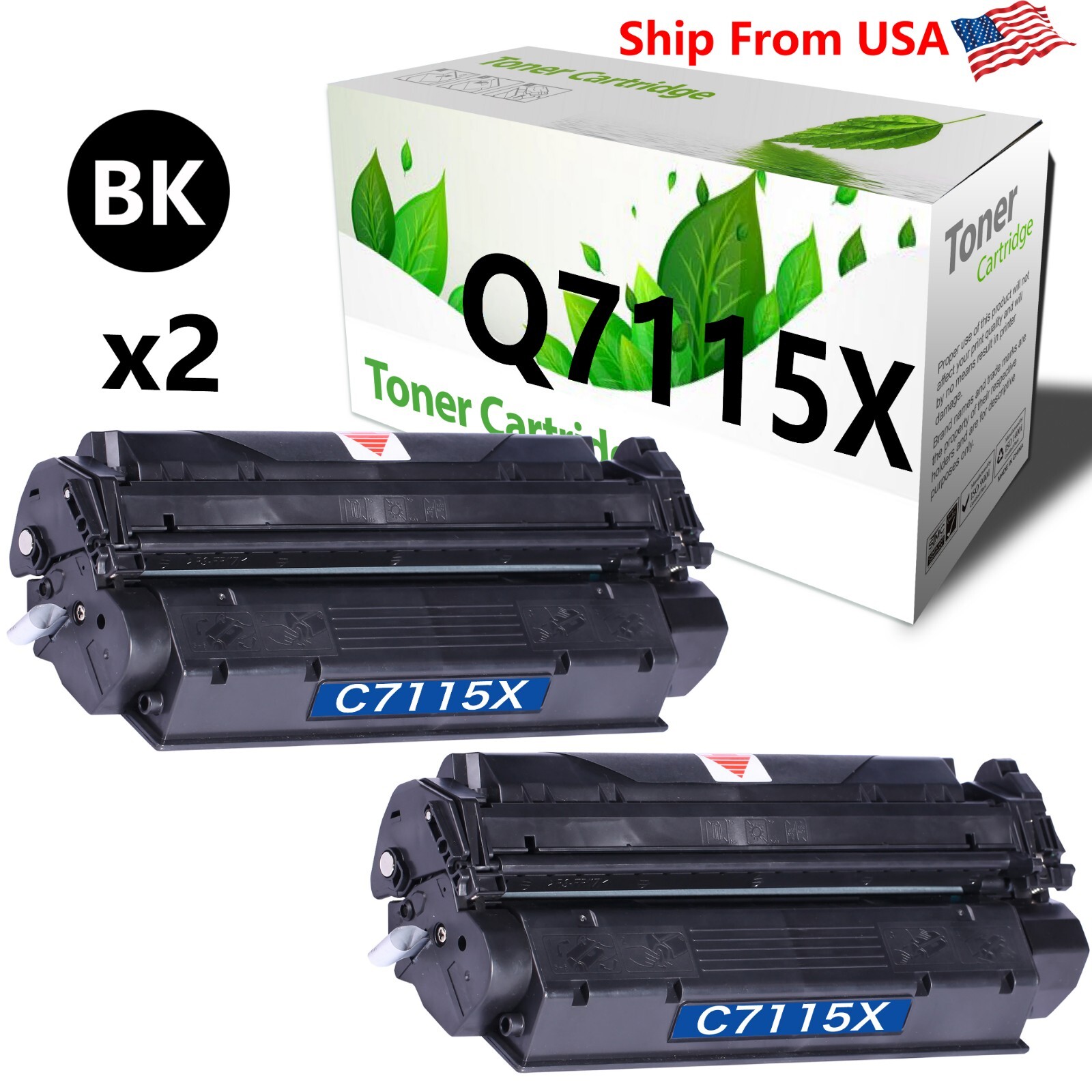 2Pack 15X 7115X Toner Cartridge Work With Laser Jet 1000 MFP-3320 Printer