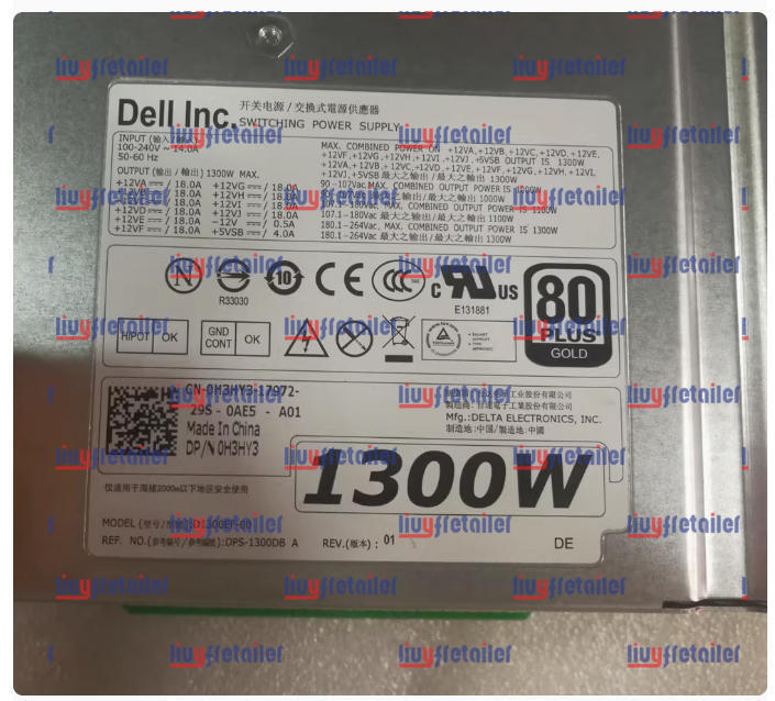 Used One DELL D1300EF-00 1300w server PSU T3600 T3610 T5600 T5610 T7600 T7610