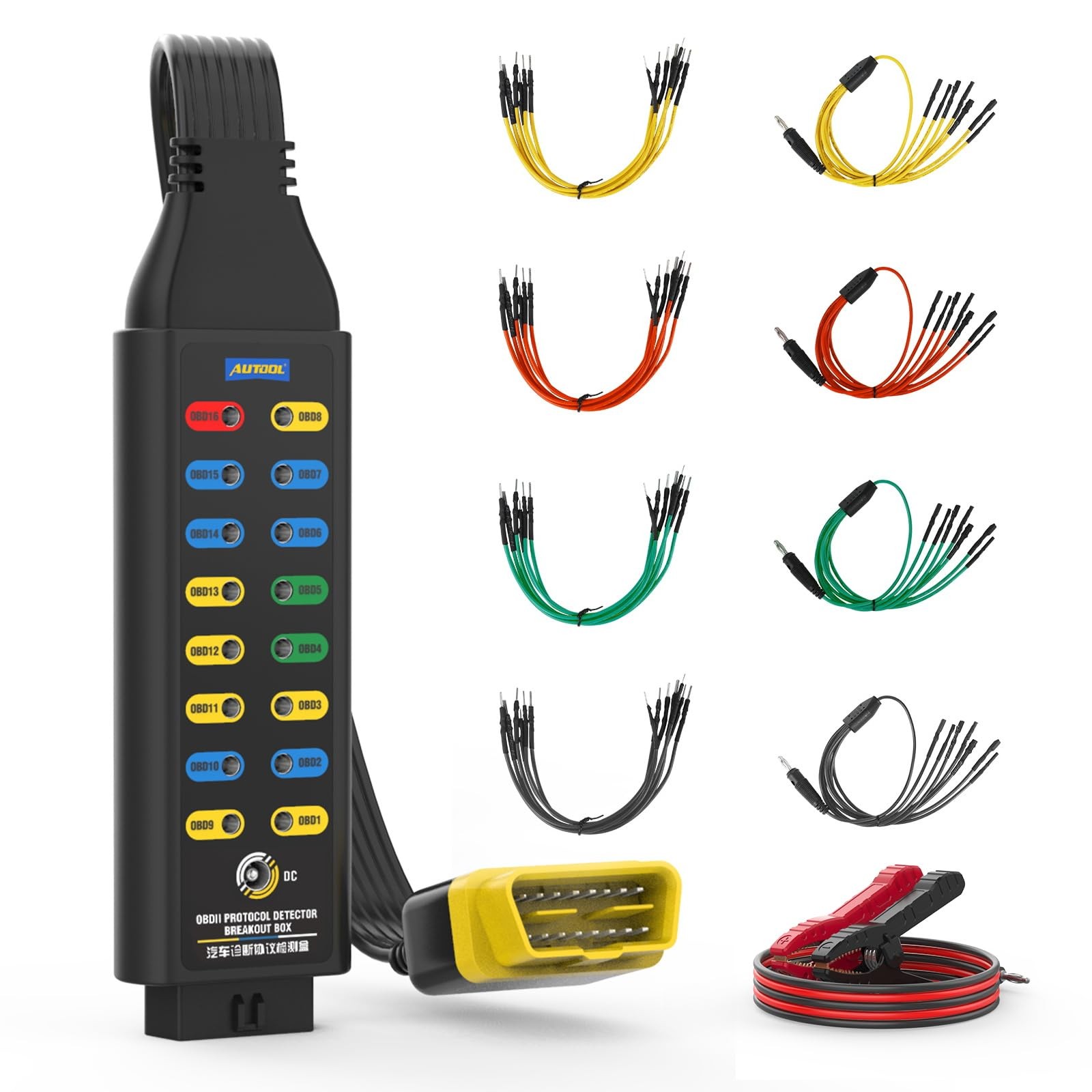 OBD2 Protocol Detector Breakout Box 16-Pin Diagnostic Tool with Ground Power Cir