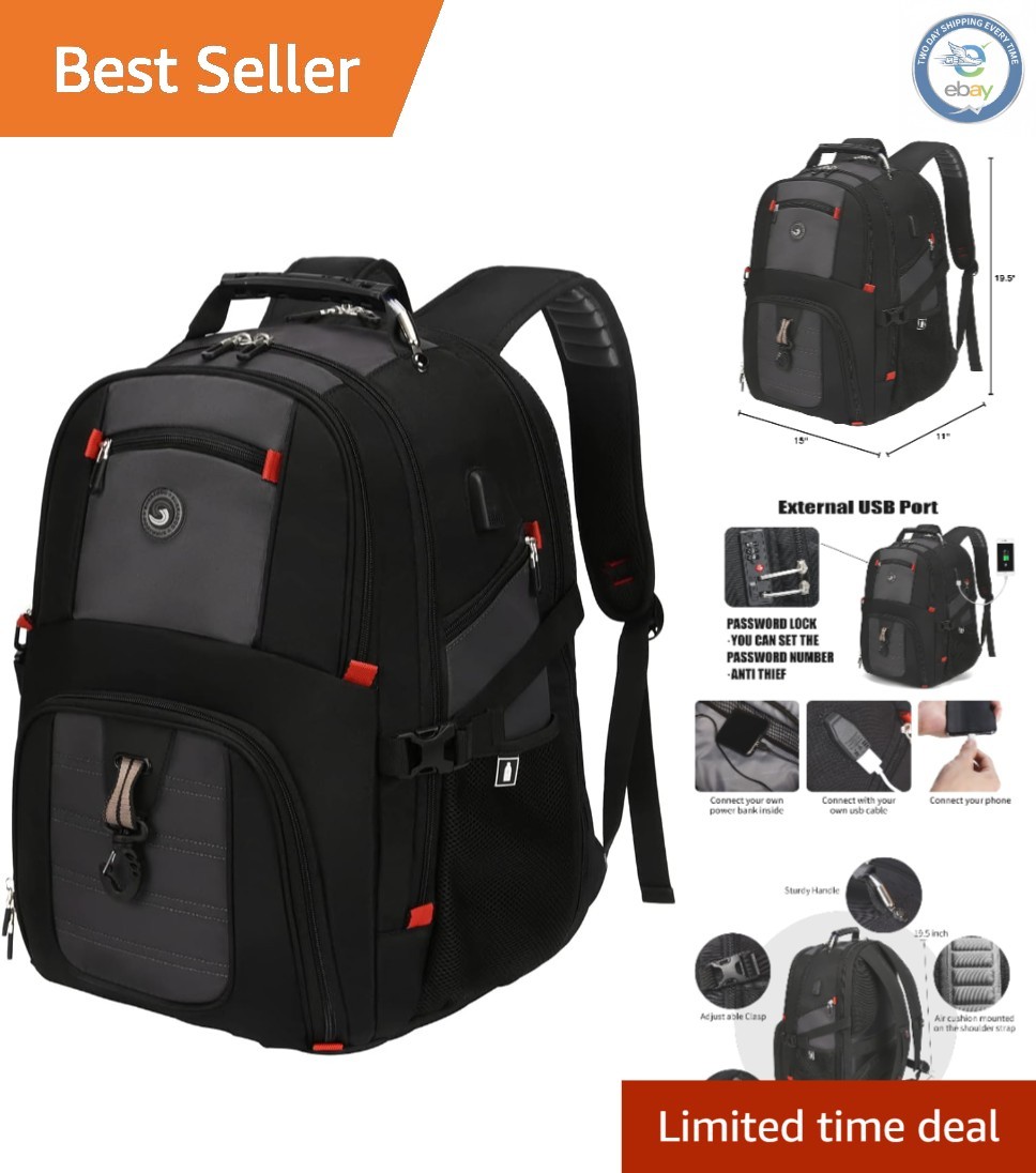 Multi-Functional 50L Travel Backpack with USB Port - Organizes 17-Inch Laptops