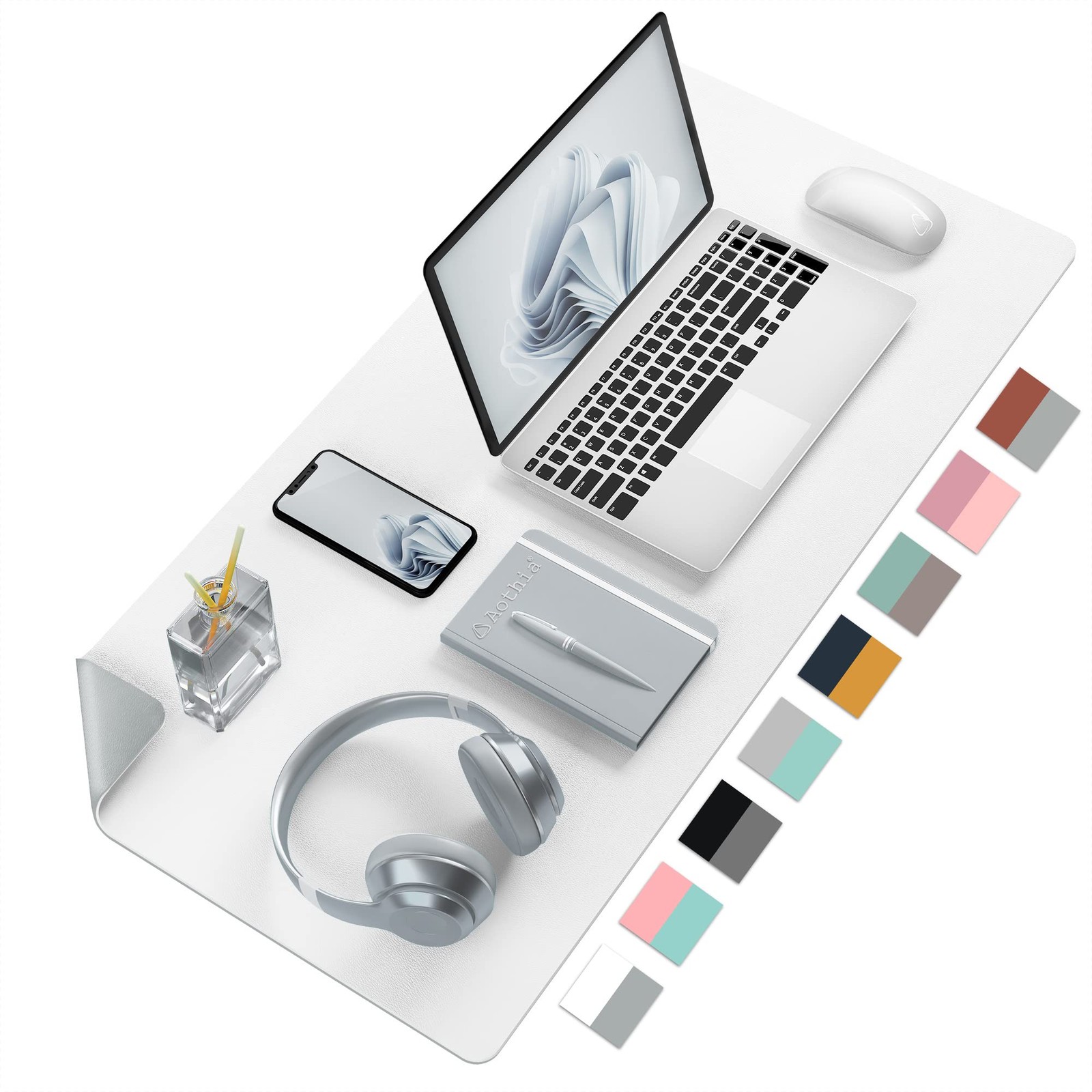 Double-Sided PU Leather Desk Pad Non-Slip Large Mouse Pad 23.6x13.7 In White