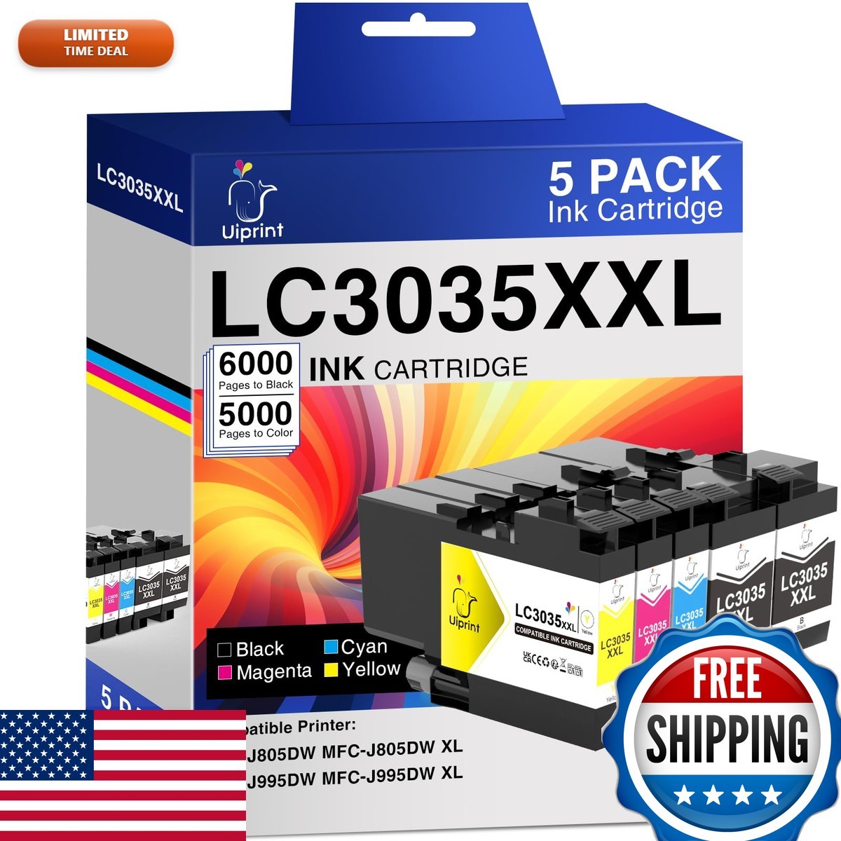 Uiprint LC3035XXL Ink Cartridges for Brother LC3033 LC3035 2BK/C/M/Y