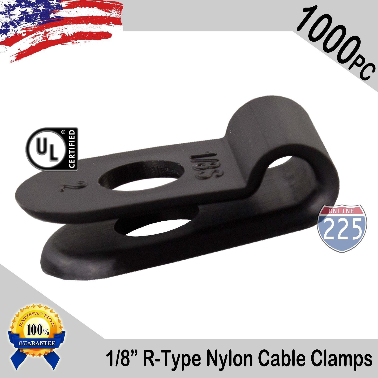 1000 PCS PACK 1/8" Inch R-Type CABLE CLAMPS NYLON BLACK HOSE WIRE ELECTRICAL UV