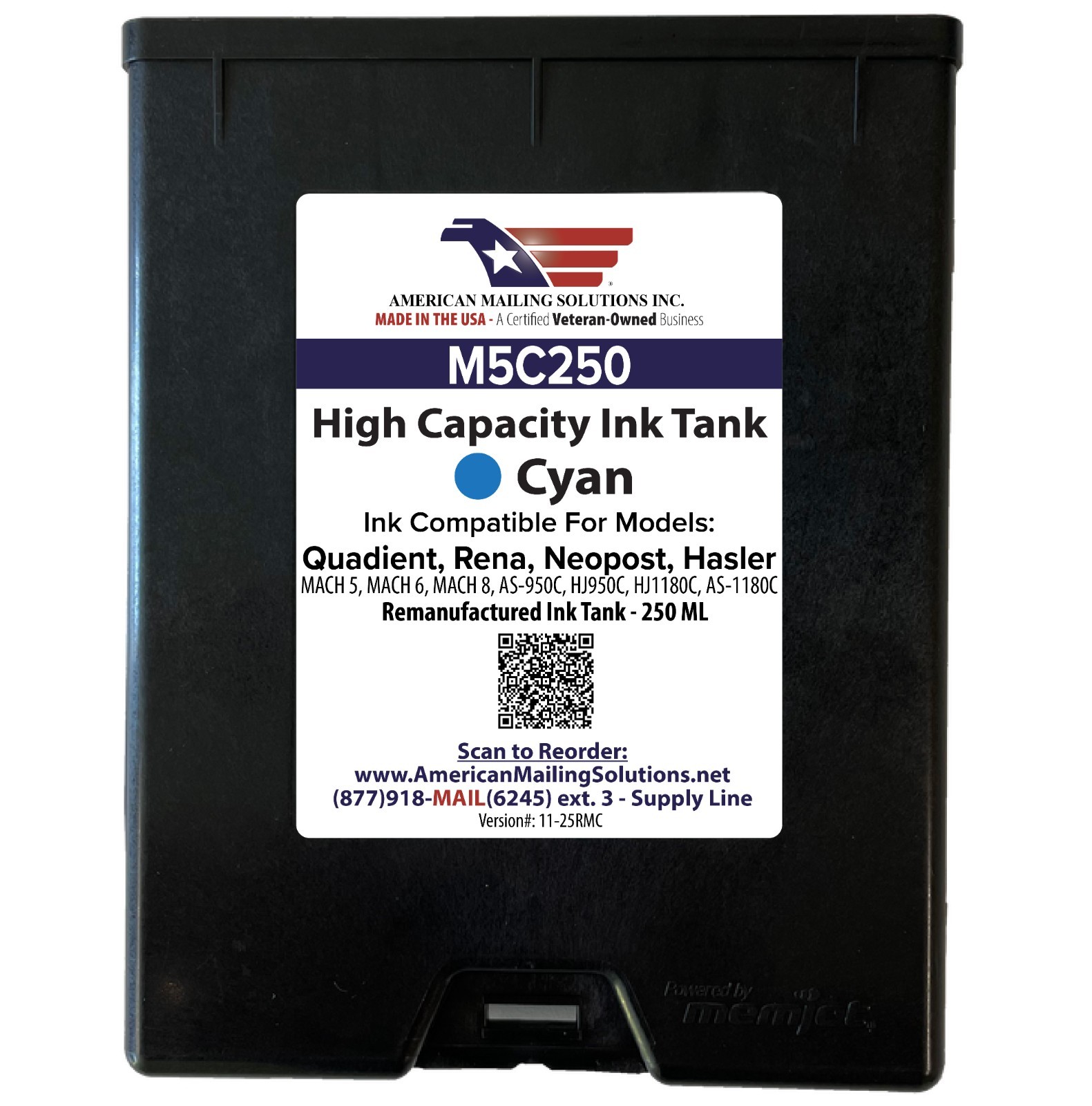Quadient M5C250 Memjet Cyan Ink Tank (250 ML) for Mach Series-USA Made & Seller