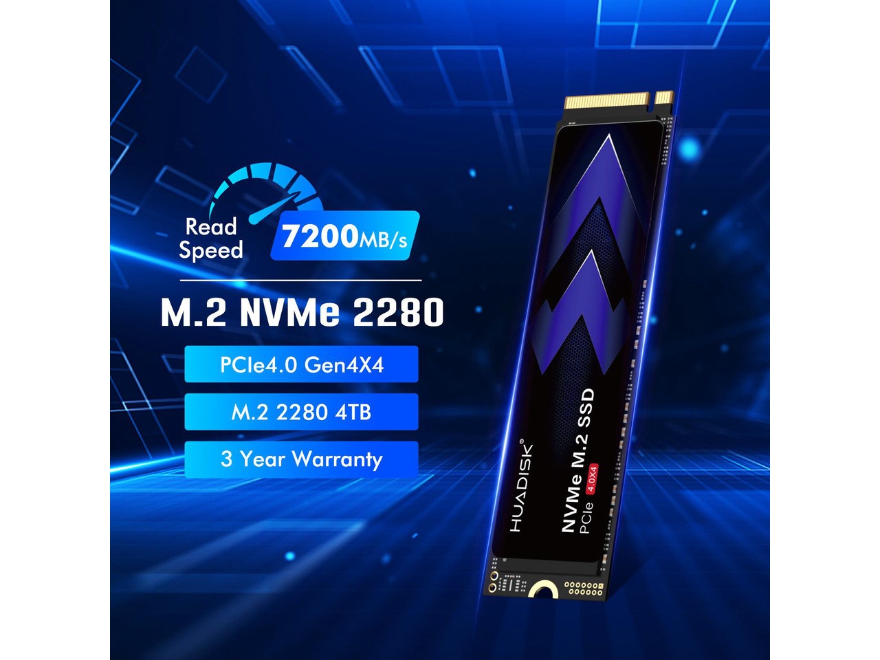 HUADISK 4TB TLC NVMe SSD, M.2 2280 PCIe Gen4x4 Internal Solid State Drive, Read