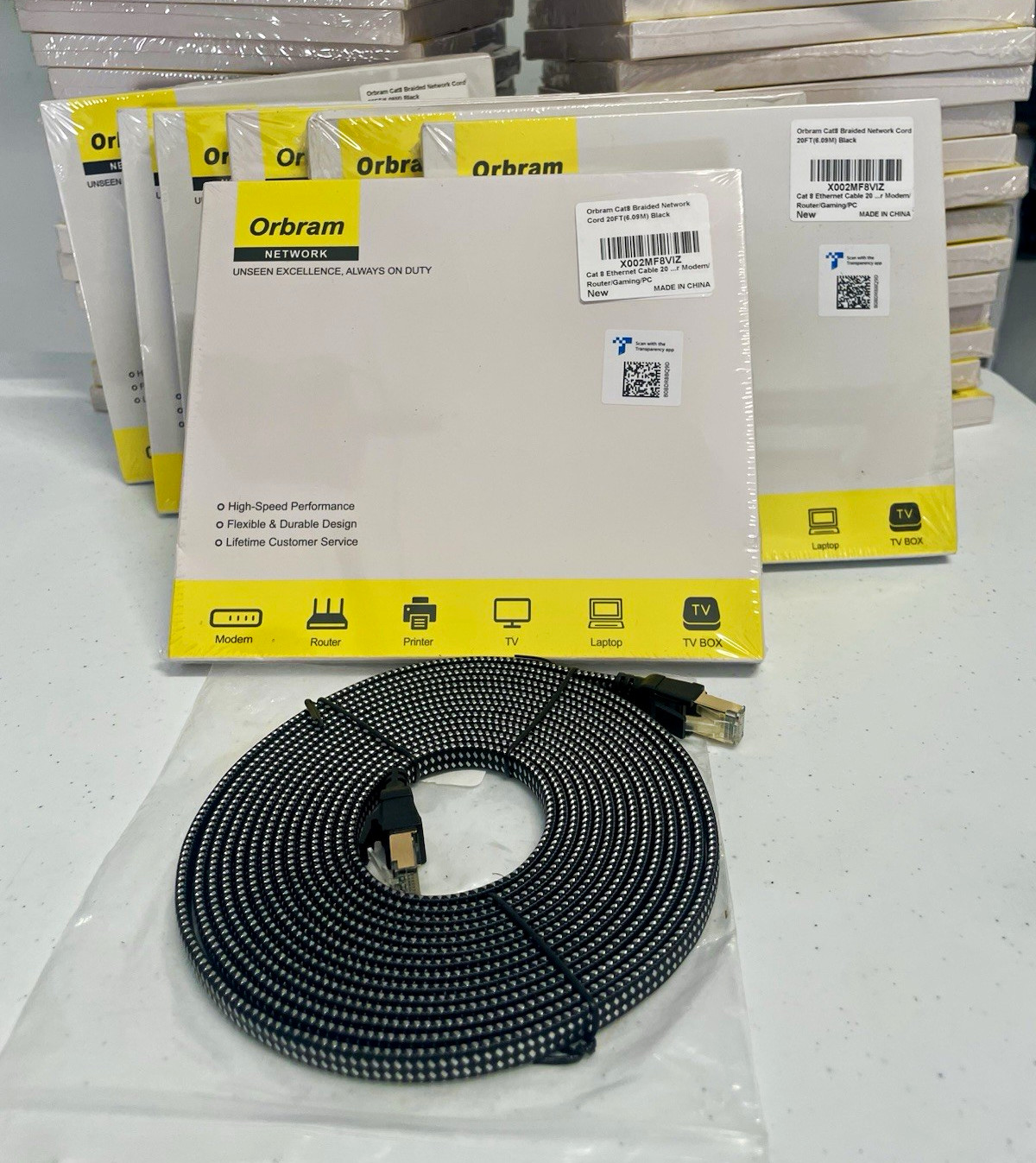 Orbram Cat 8 Braided Ethernet Cable 20 ft Black RJ-45 Male to Male