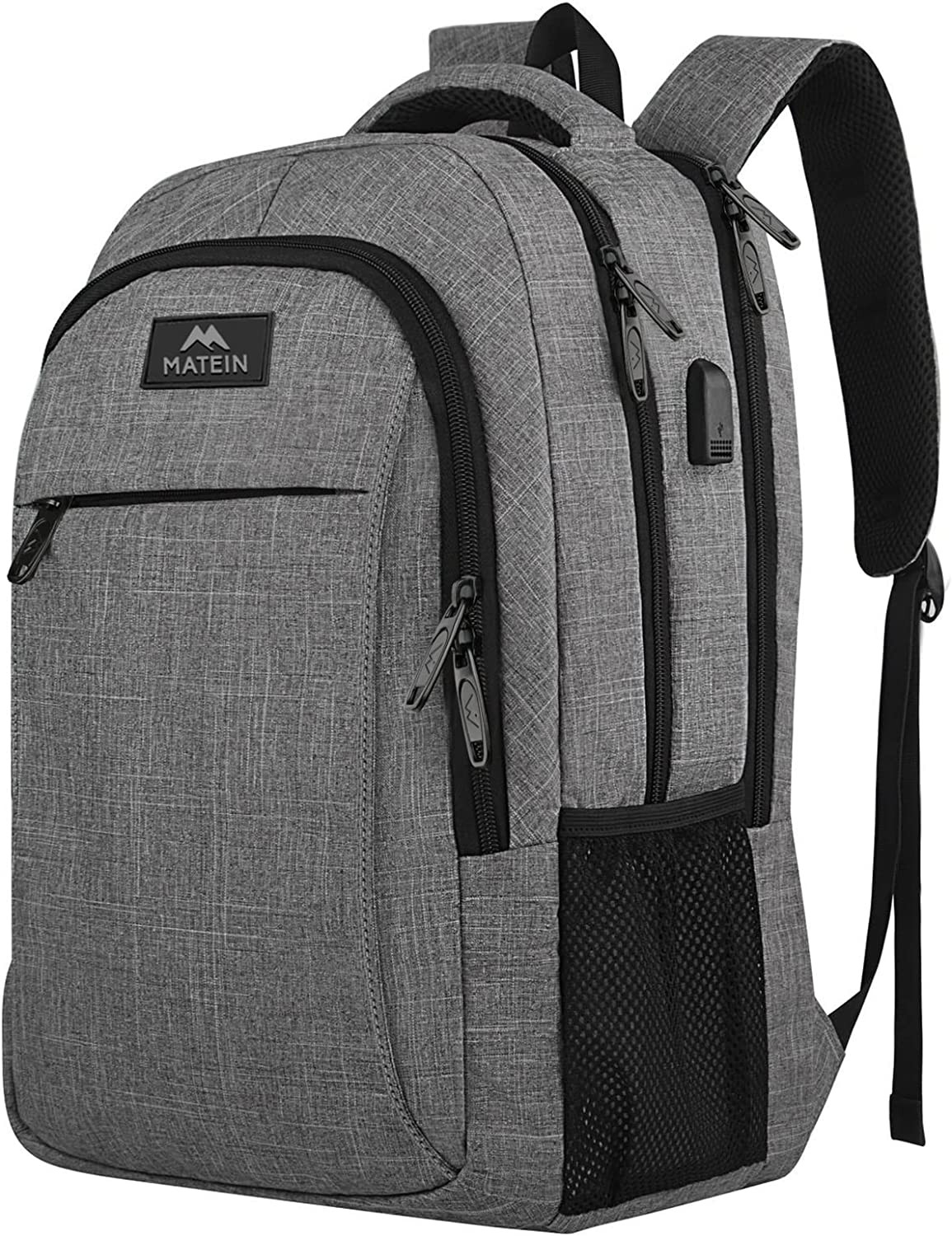 "Sleek Grey Anti-Theft Laptop Backpack with USB Charging - Travel, Work, School 