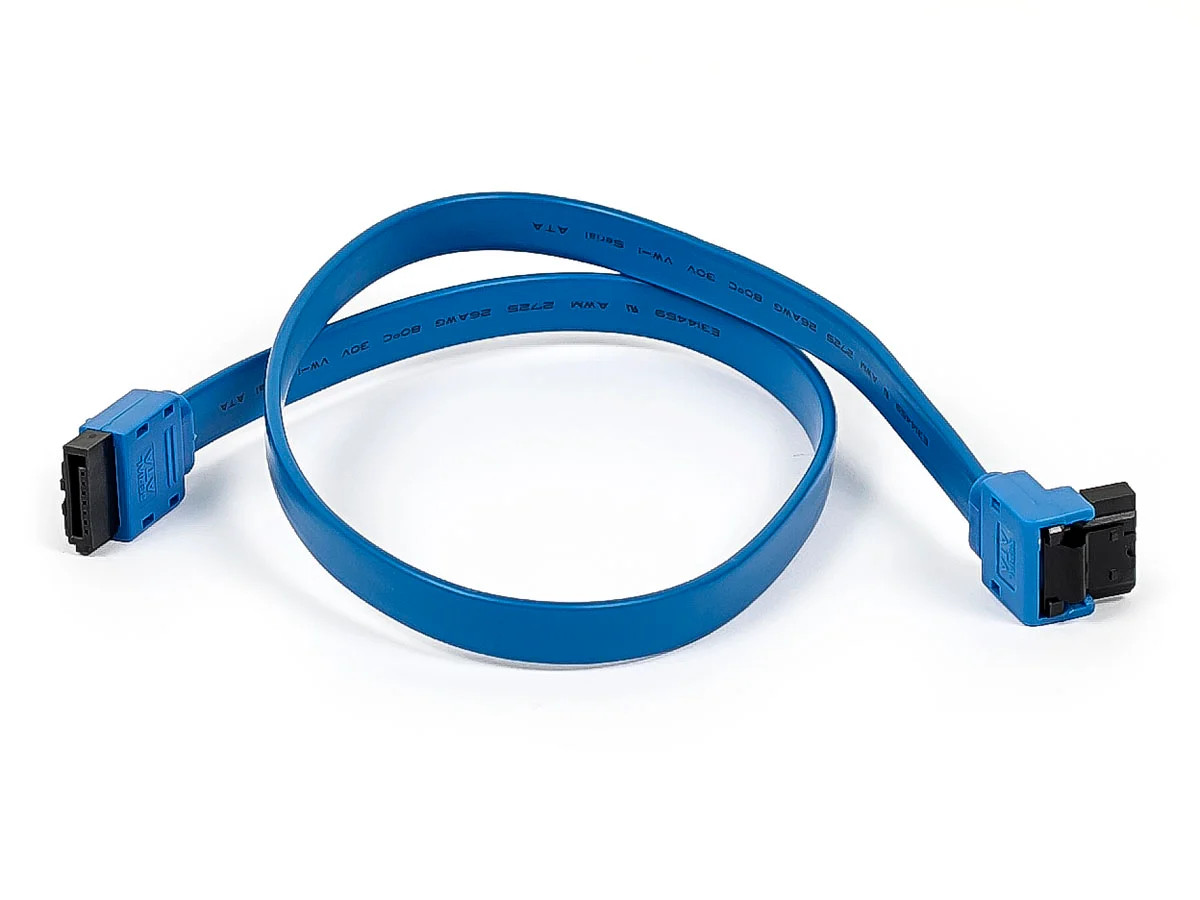 Monoprice 18in SATA 6Gbps Cable W/ Locking Latch (90-degree to 180-degree), Blue