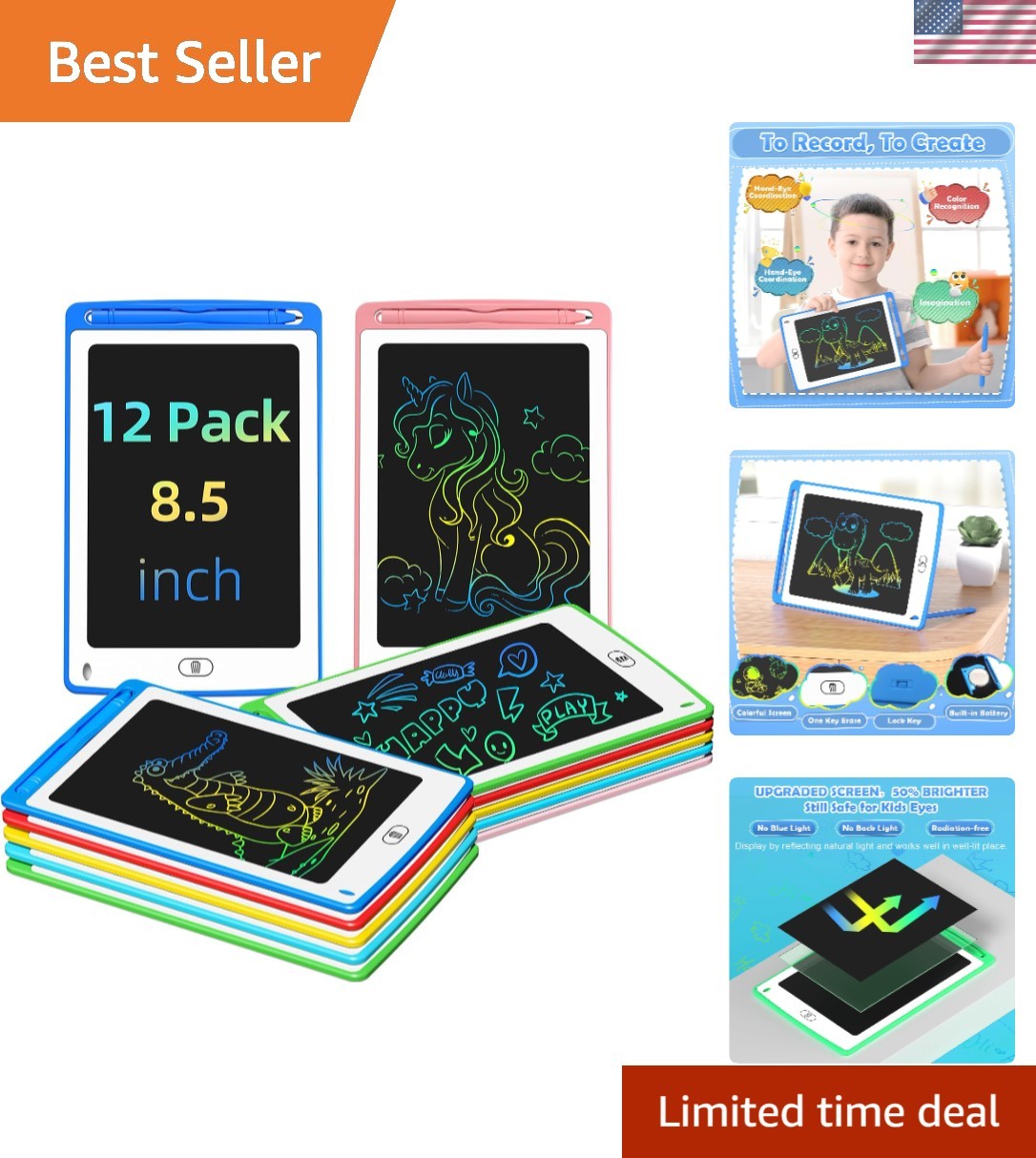 Party Favor LCD Writing Tablet for Kids, 8.5 Inch Colorful Doodle Board Drawi...