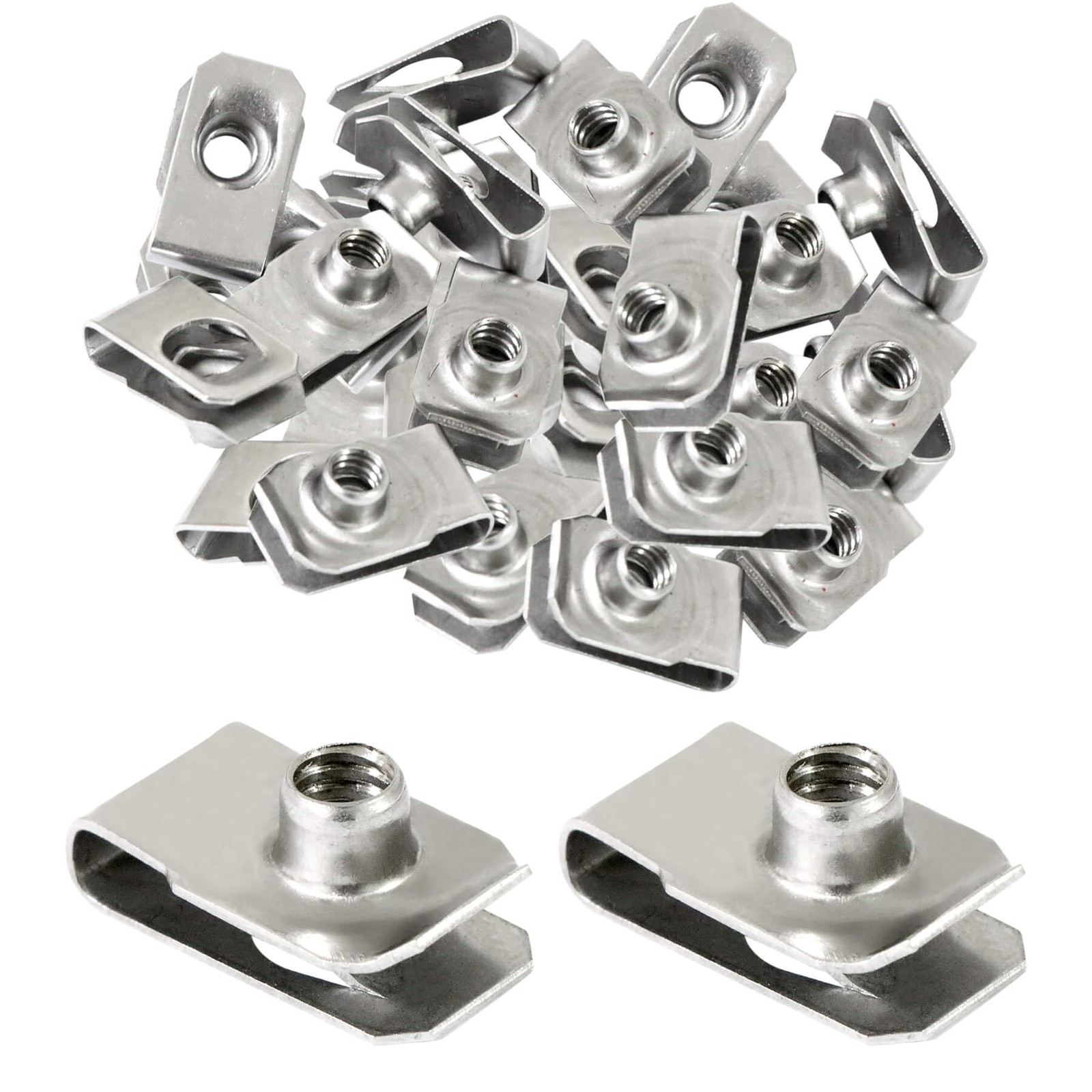 40 Packs 1/4" - 20 Stainless Steel Regular Extruded U Nuts, U Style Clip-on Nut,