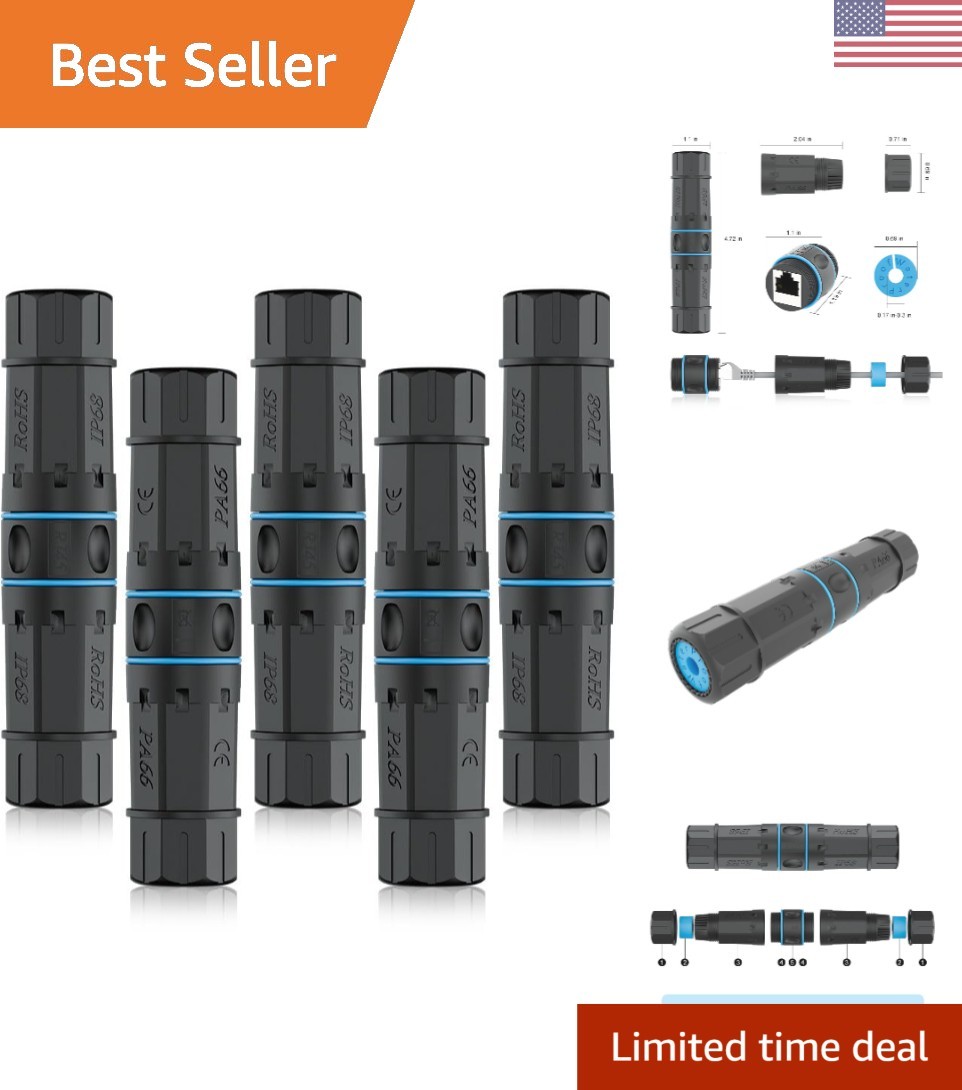 Waterproof RJ45 Coupler, 5 Pack, High-Speed Ethernet Connector for Outdoors