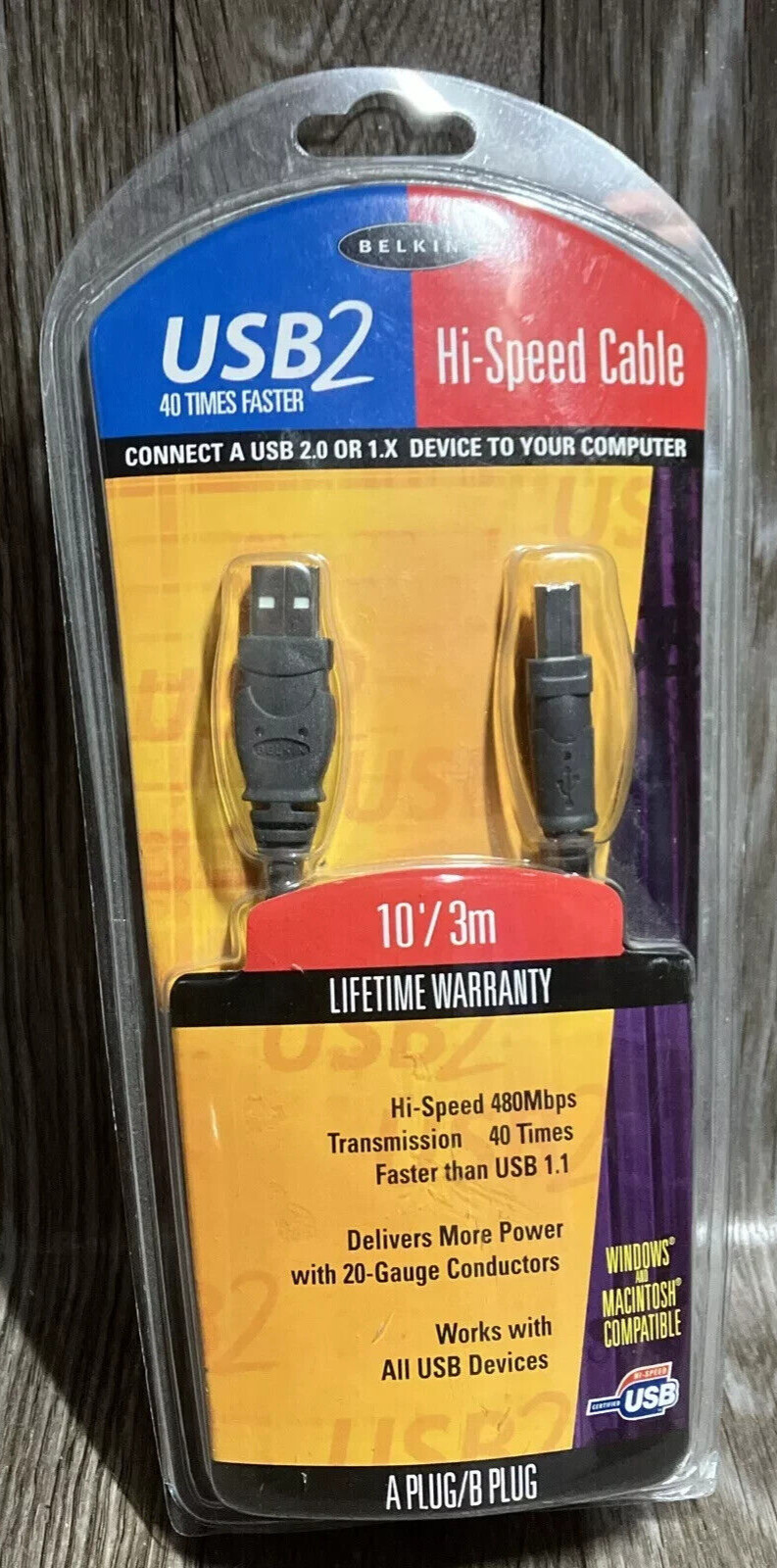 NEW BELKIN Printer Cable USB 2 High-Speed 2.0 Cable 10 FEET USB A Plug to B Plug