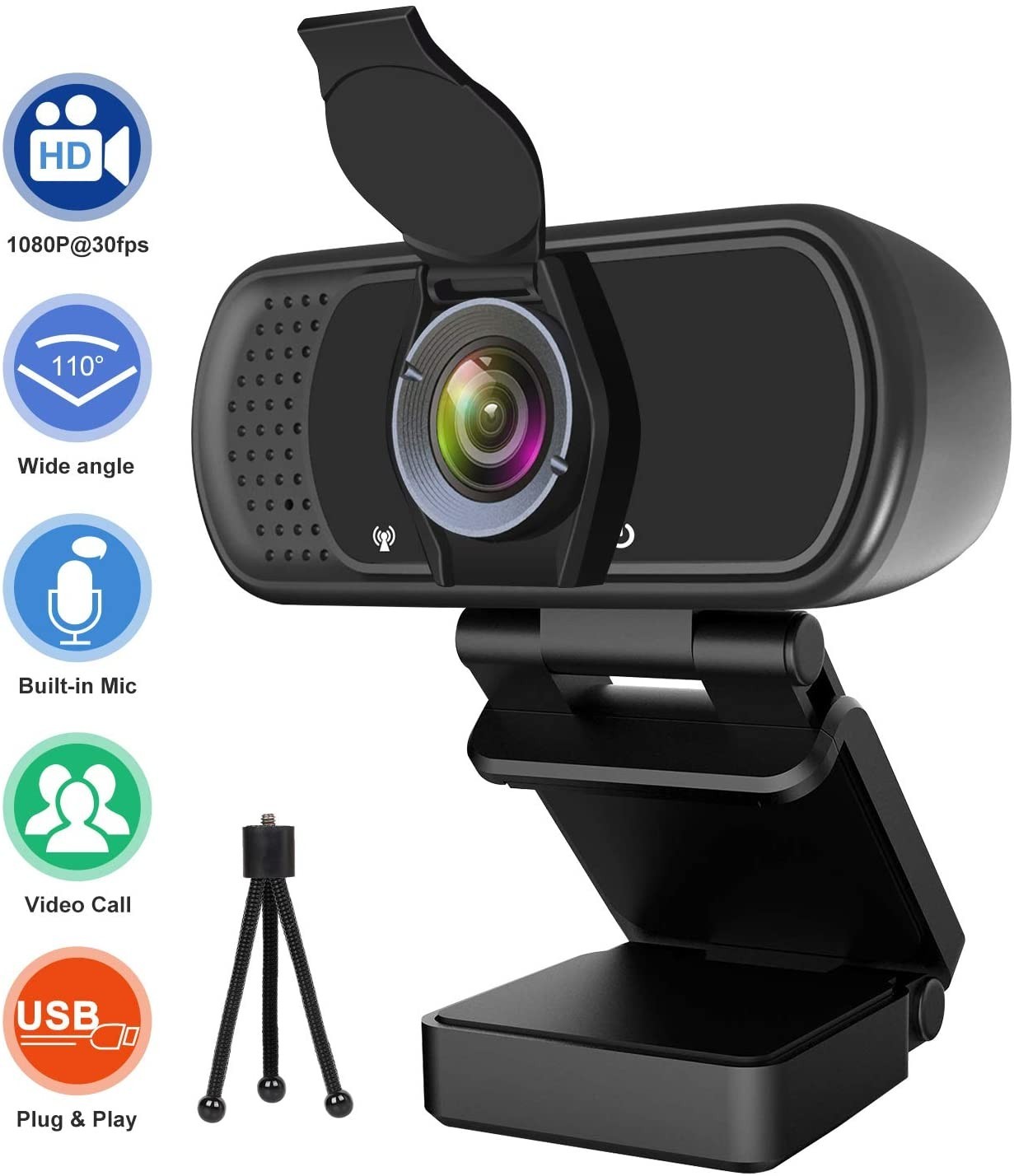 FHD Webcam 1080p Live Streaming Camera with Stereo Microphone for Desktop Laptop