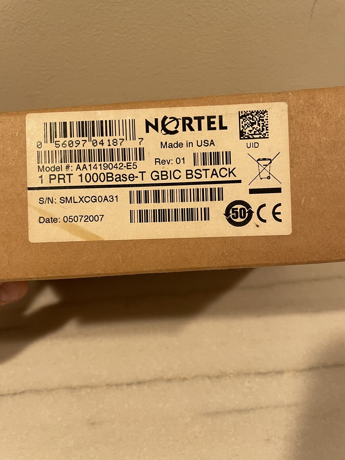Nortel 1000Base-T GBIC BSTACK Module PN: AA1419042-E5, 2007.