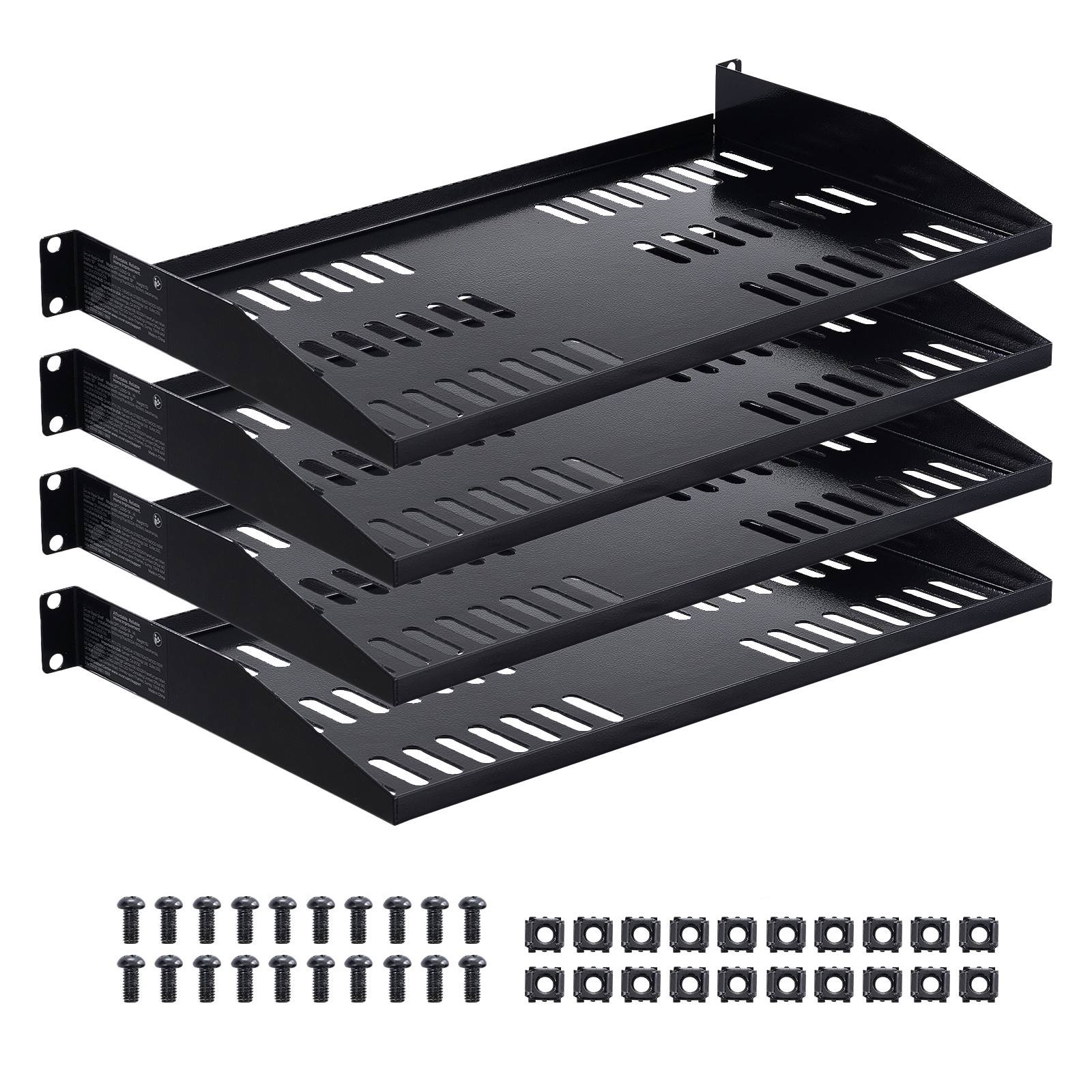 Uimoso 1U Rack Shelf Set, 4 Pieces, 10-Inch Deep, Vented Wall-Mount Tray