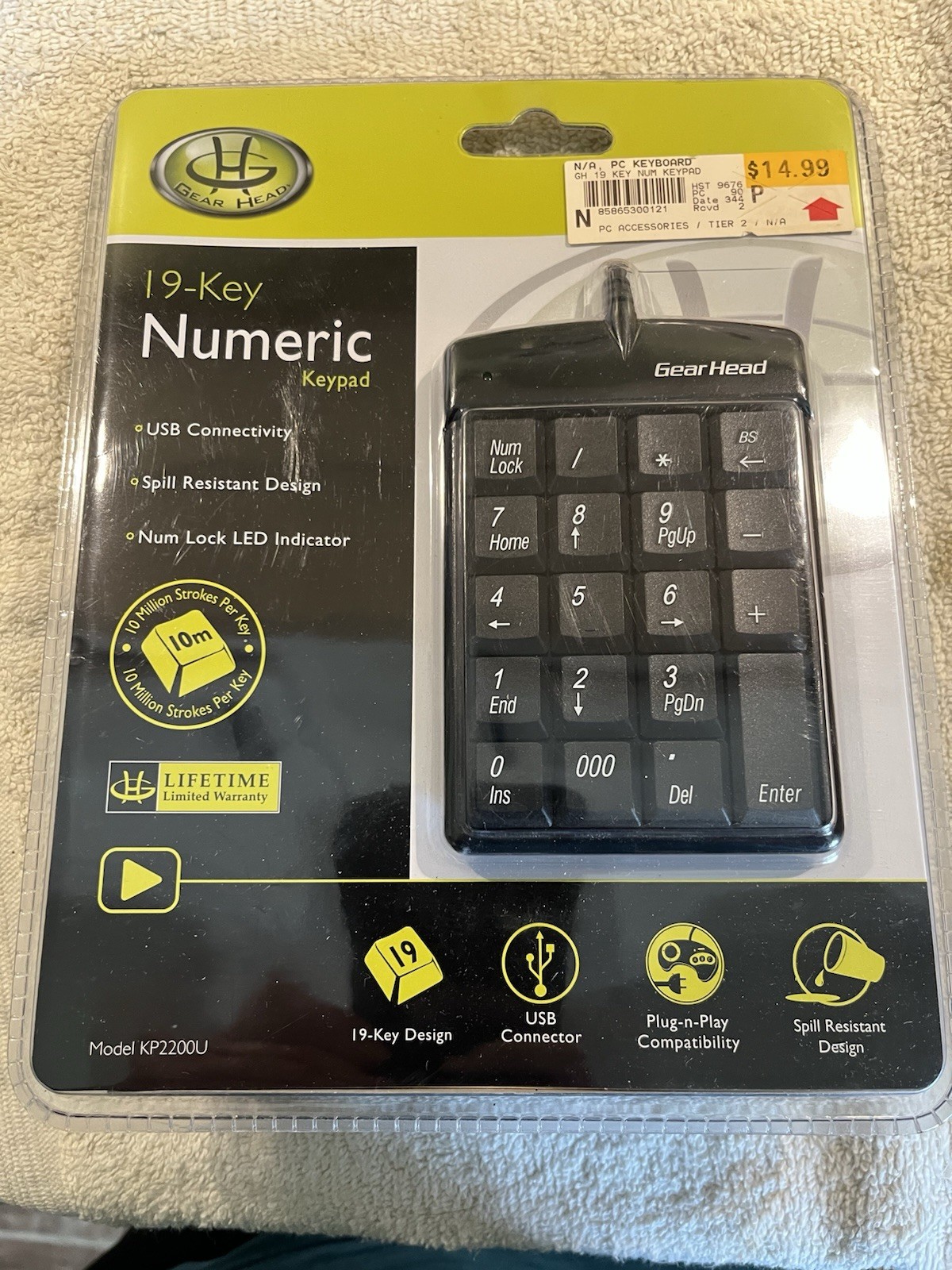 Gear Head 19-Key Numeric Keypad KP2200U USB Plug n Play New in Package