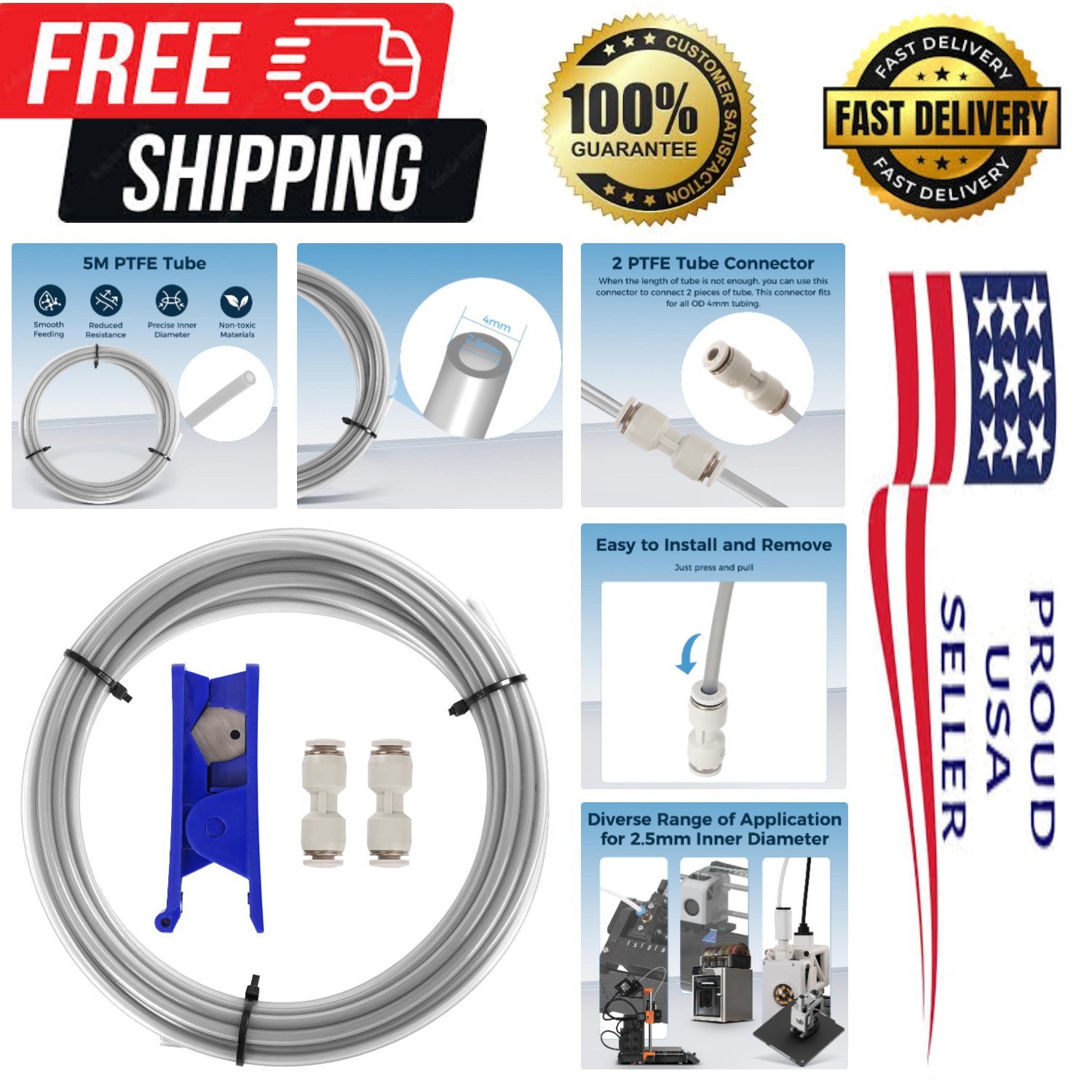 High-Performance 5M PTFE Tube 2.5mm ID for Enhanced Filament Flow in 3D Printing