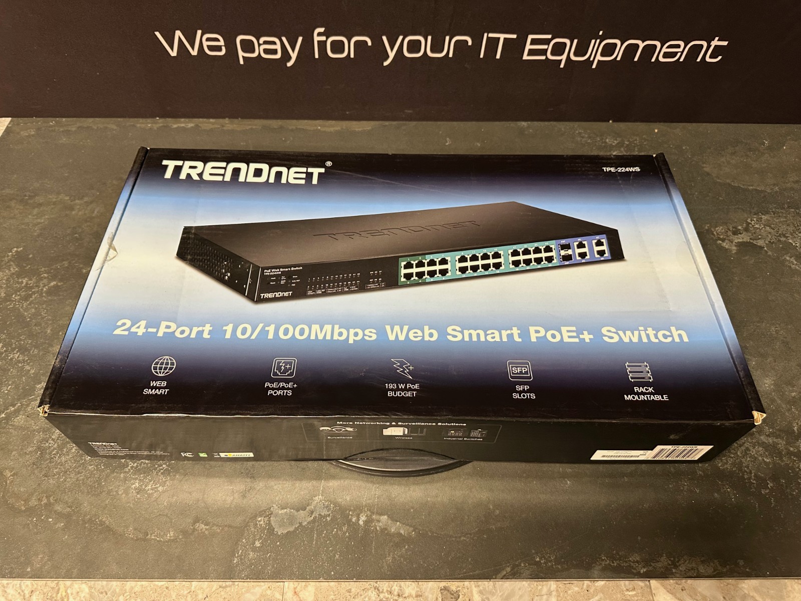 TRENDnet TPE-224WS 24-Port 10/100 Web Smart PoE+ Switch 193W SFP Open Box