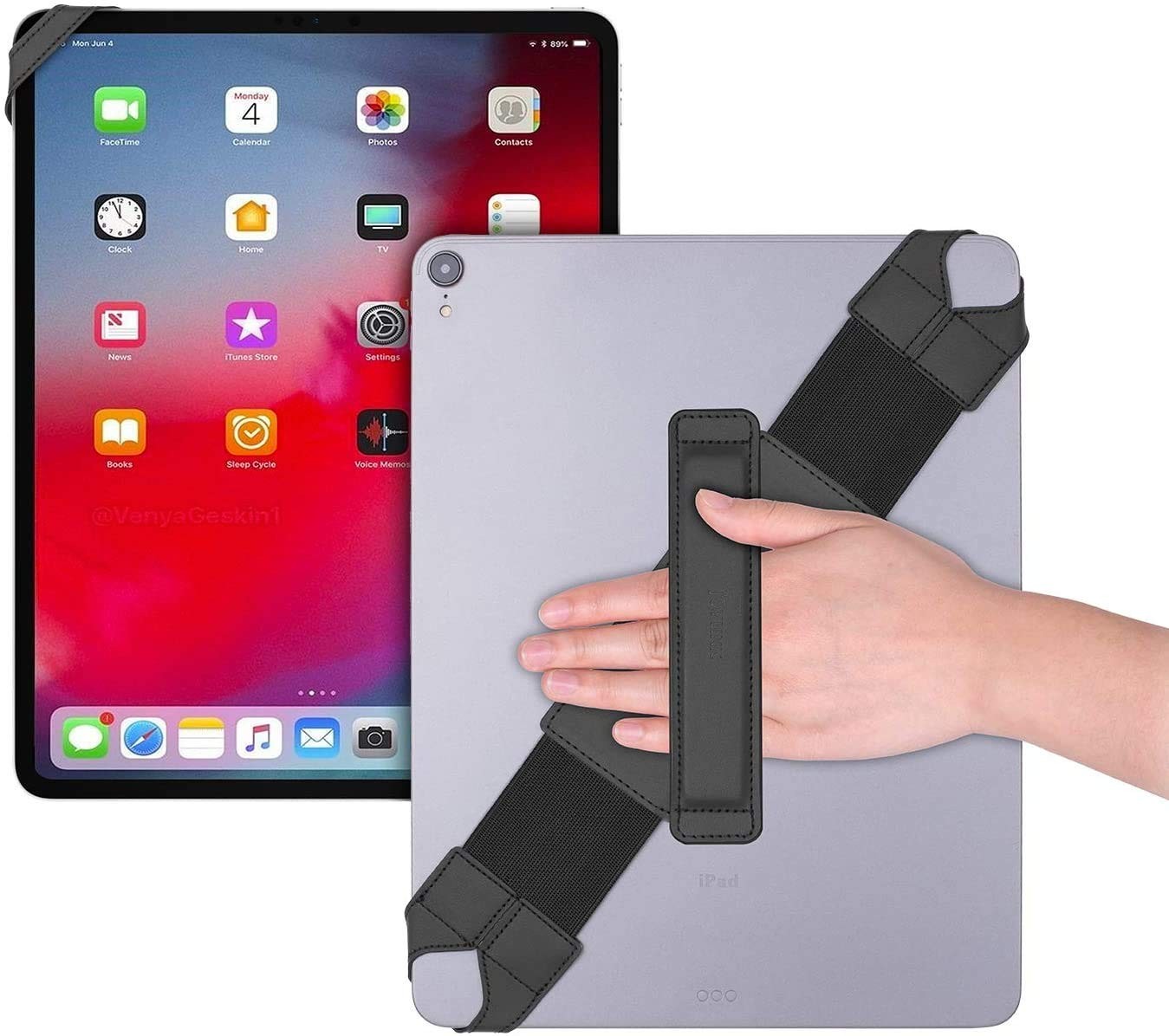 Universal Tablet Hand Strap Holder, 360 Degrees Swivel Leather Handle Grip wi...