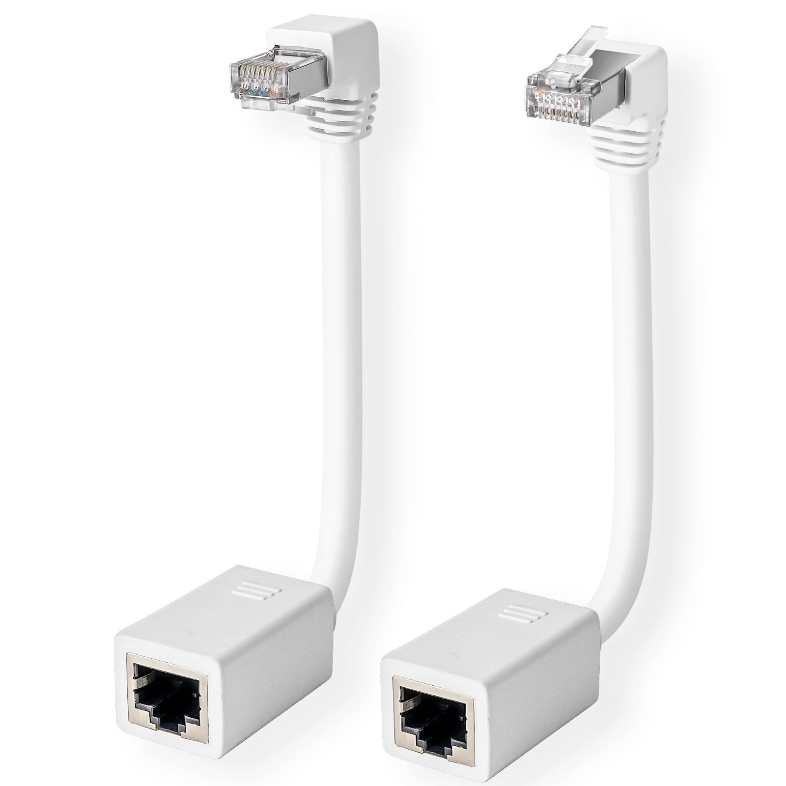 2-Pack 90° Cat 6 Ethernet Extension Cable, Short 2ft RJ45 Female Patch Cord, FTP