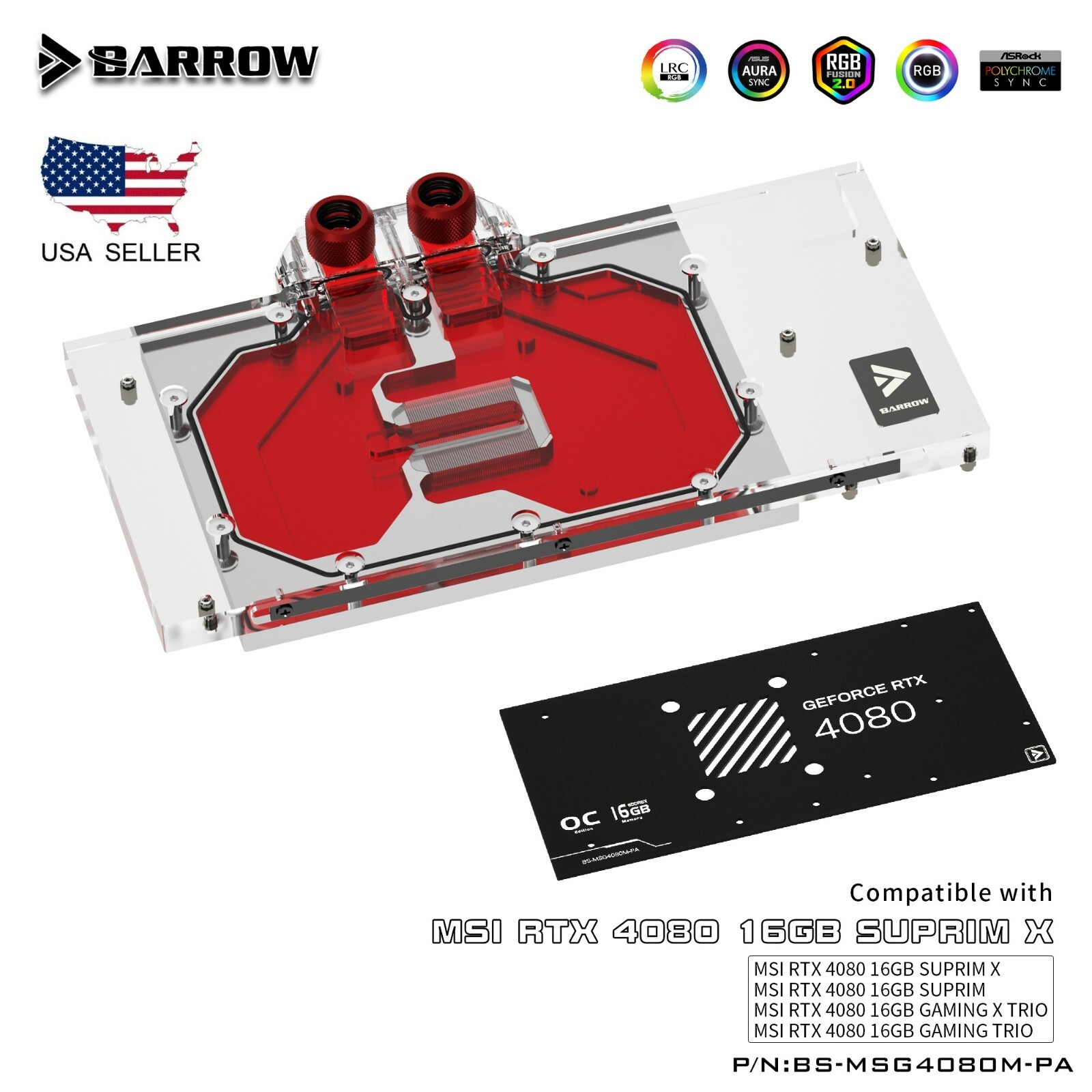 Barrow Full Cover GPU Water Block for MSI RTX 4080 Suprim X Gaming X Trio 16G