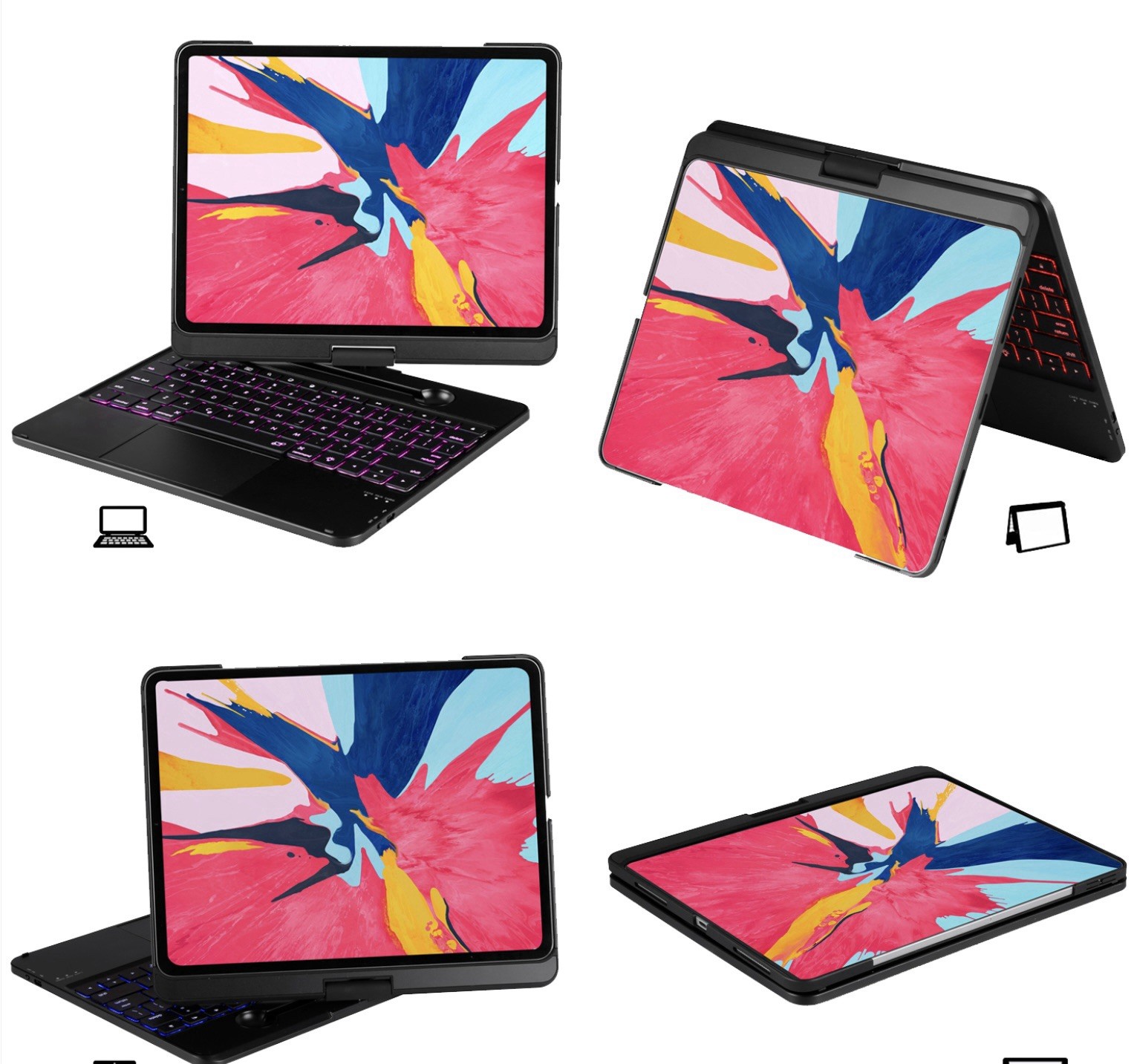 Lenrich Keyboard Folio Case for Apple iPad Pro 13" M4 2024 360° Stand Pink