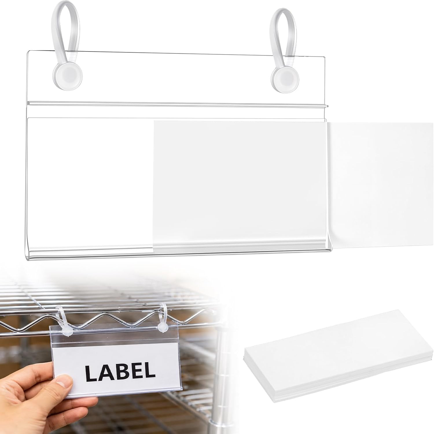 60 Pack Reusable Plastic Shelf Labels, 3.94 x 2.2 Inch Label Holders Set