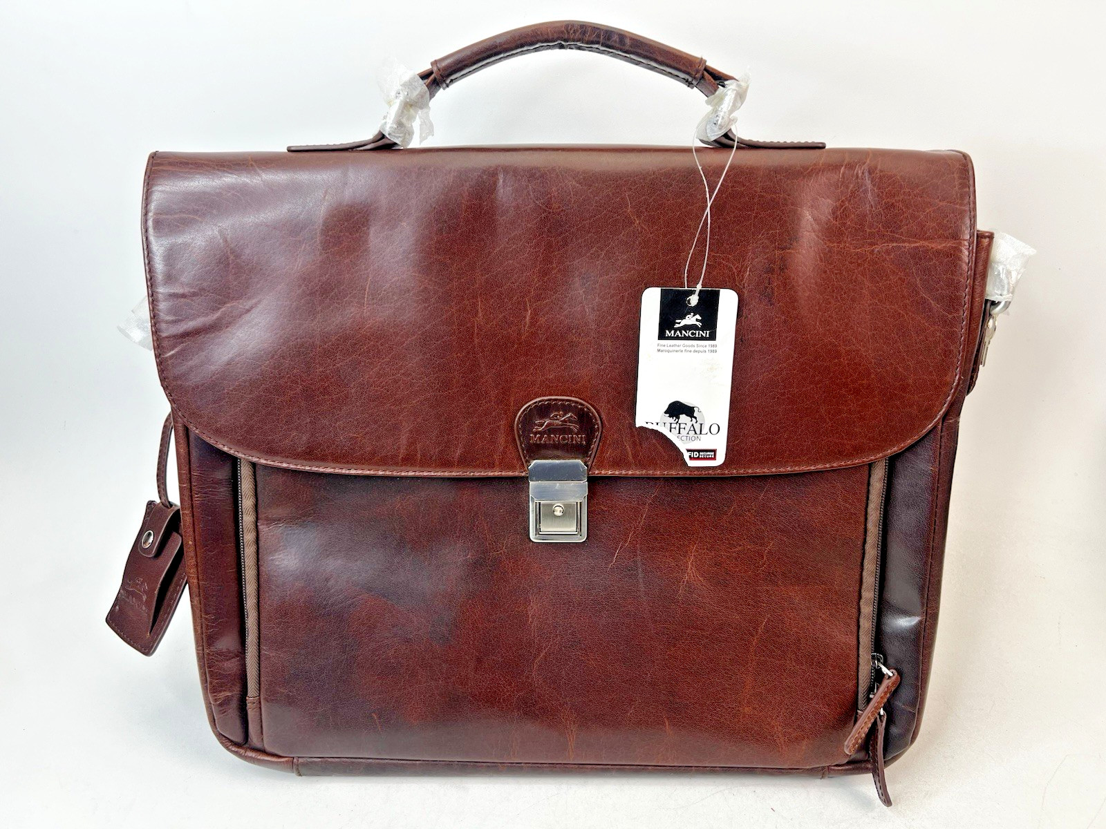 Mancini Buffalo Leather Double Compartment Briefcase for 15.6” Laptop / Tablet