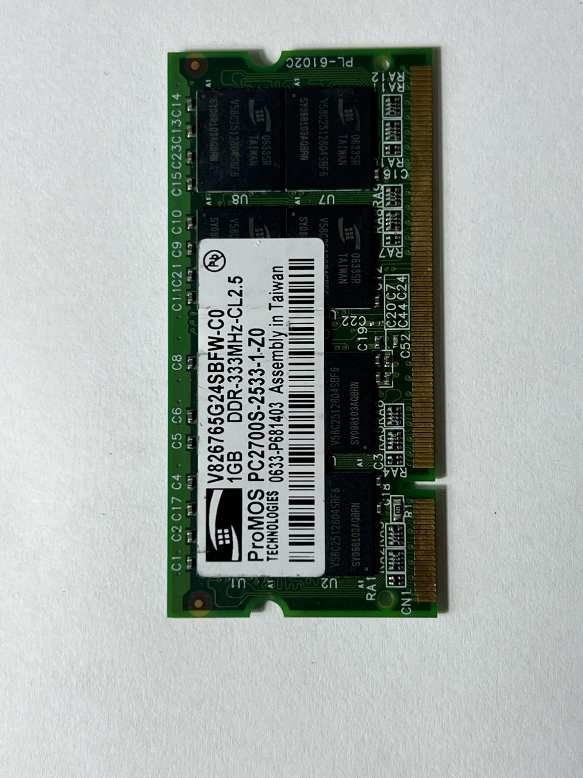 ProMos Technologies 1GB DDR 333MHz CL2.5 PC2700S Laptop SODIMM V826765G24SBFW-C0