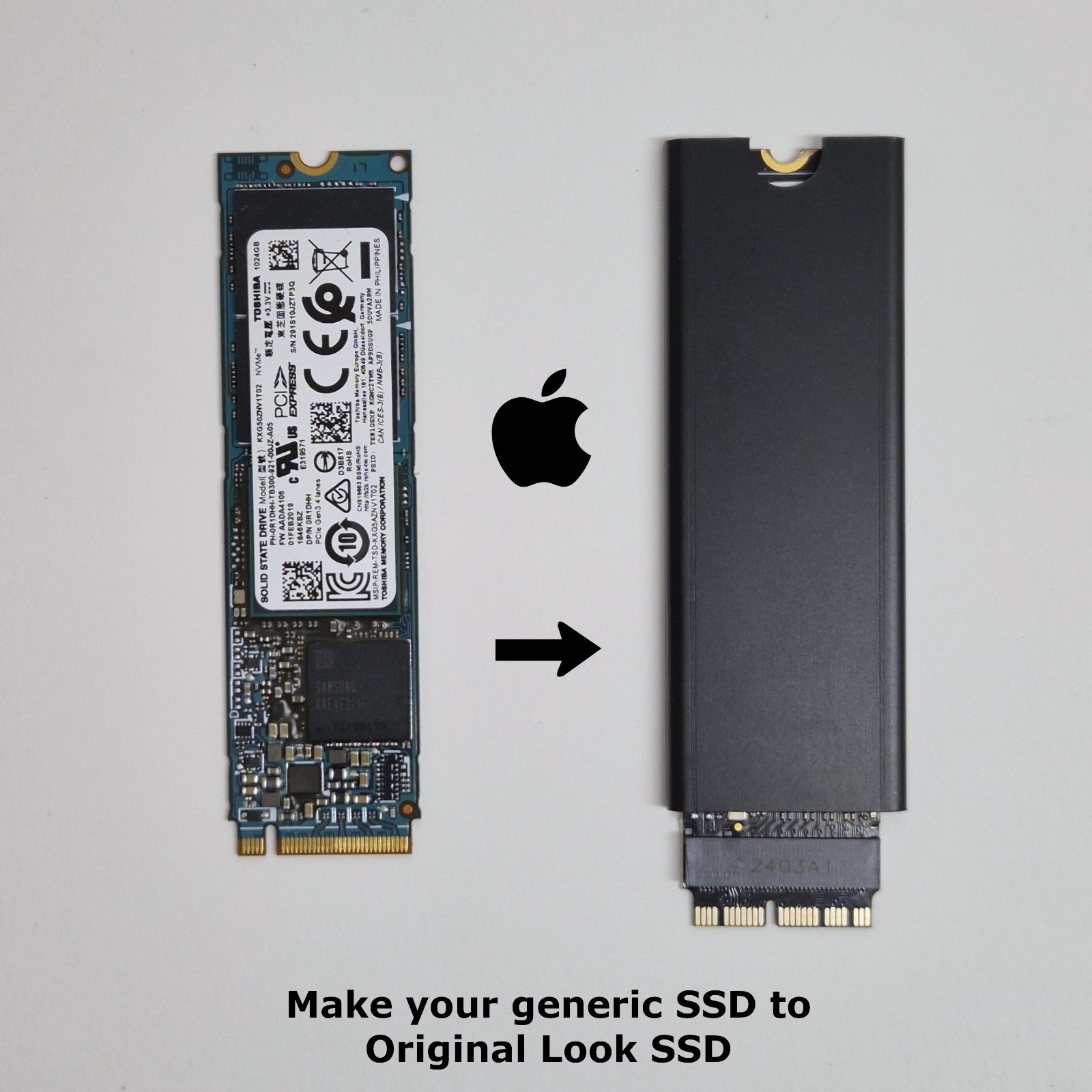 Apple Mac Pro 2013 A1481 NVMe SSD Converter Adapter with Heatsink Complete Set