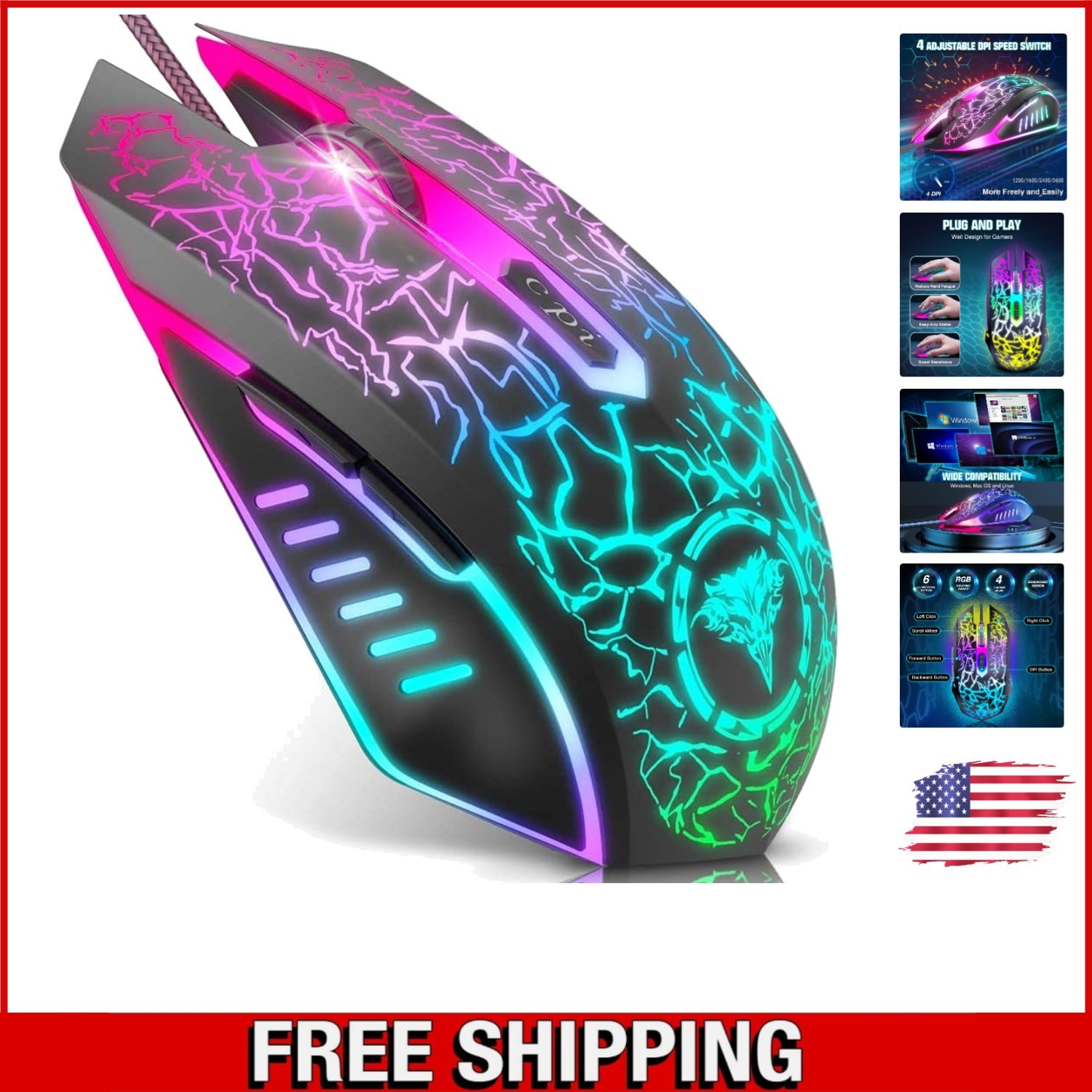 Optical Gaming Mouse - 6 Programmable Buttons, Ergonomic & Stylish RGB Design