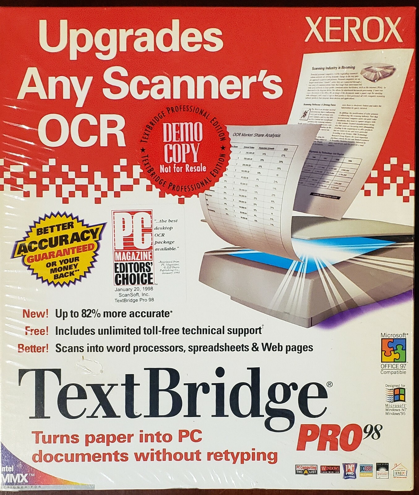 Xerox TextBridge Pro98 for Windows, Full Edition, CD, NFR, Sealed 1997